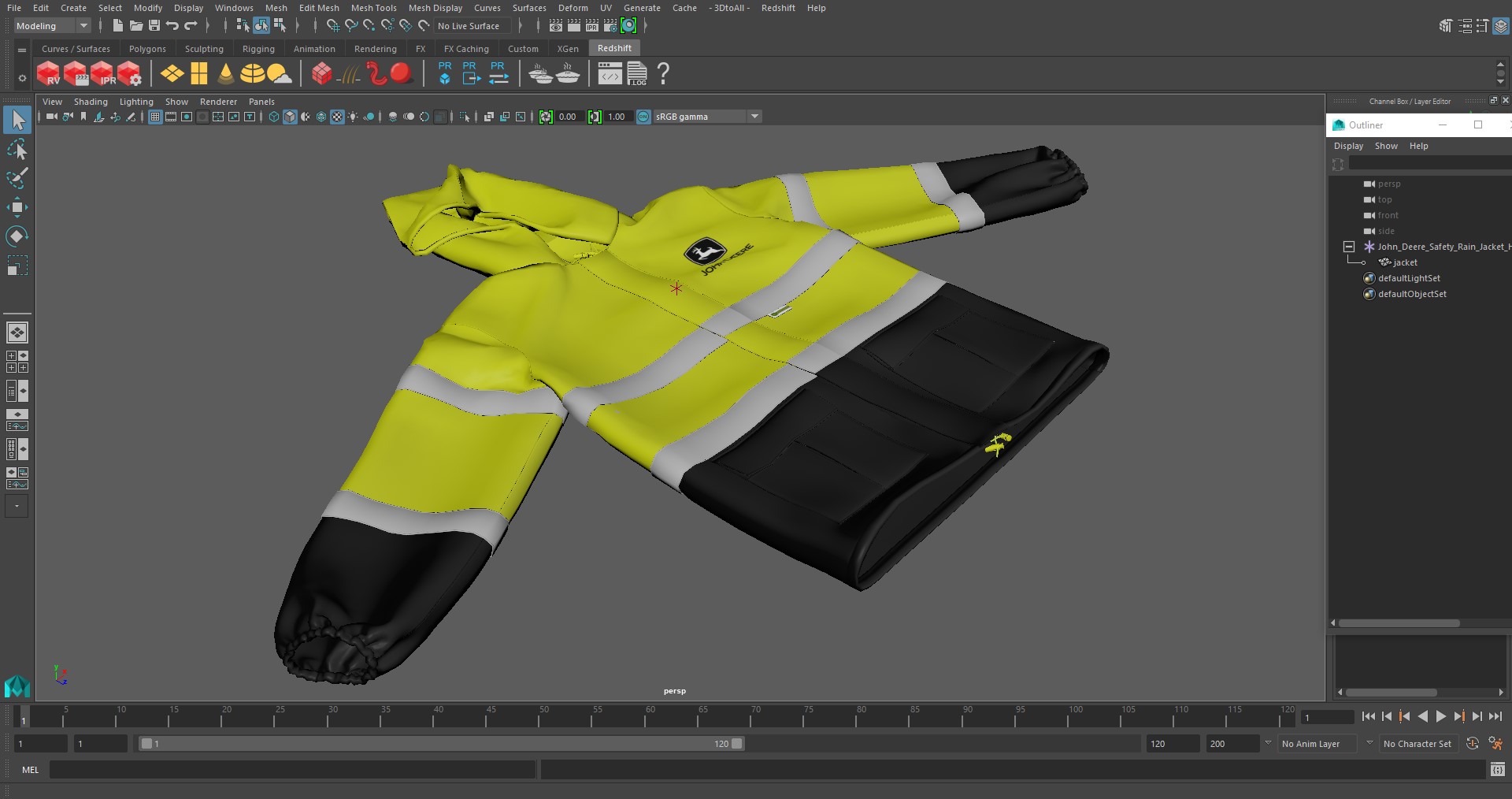 3D model John Deere Safety Rain Jacket High Visibility
