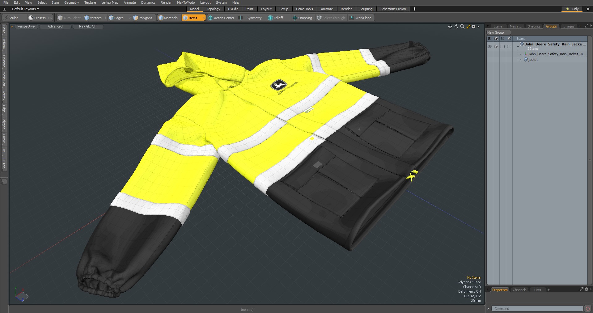 3D model John Deere Safety Rain Jacket High Visibility