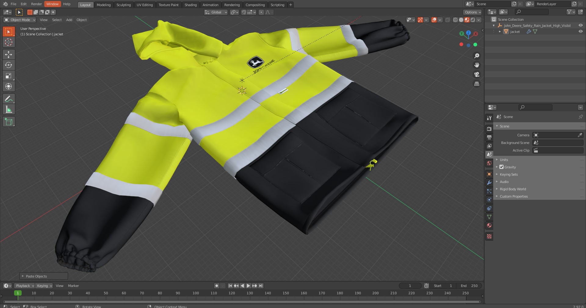 3D model John Deere Safety Rain Jacket High Visibility