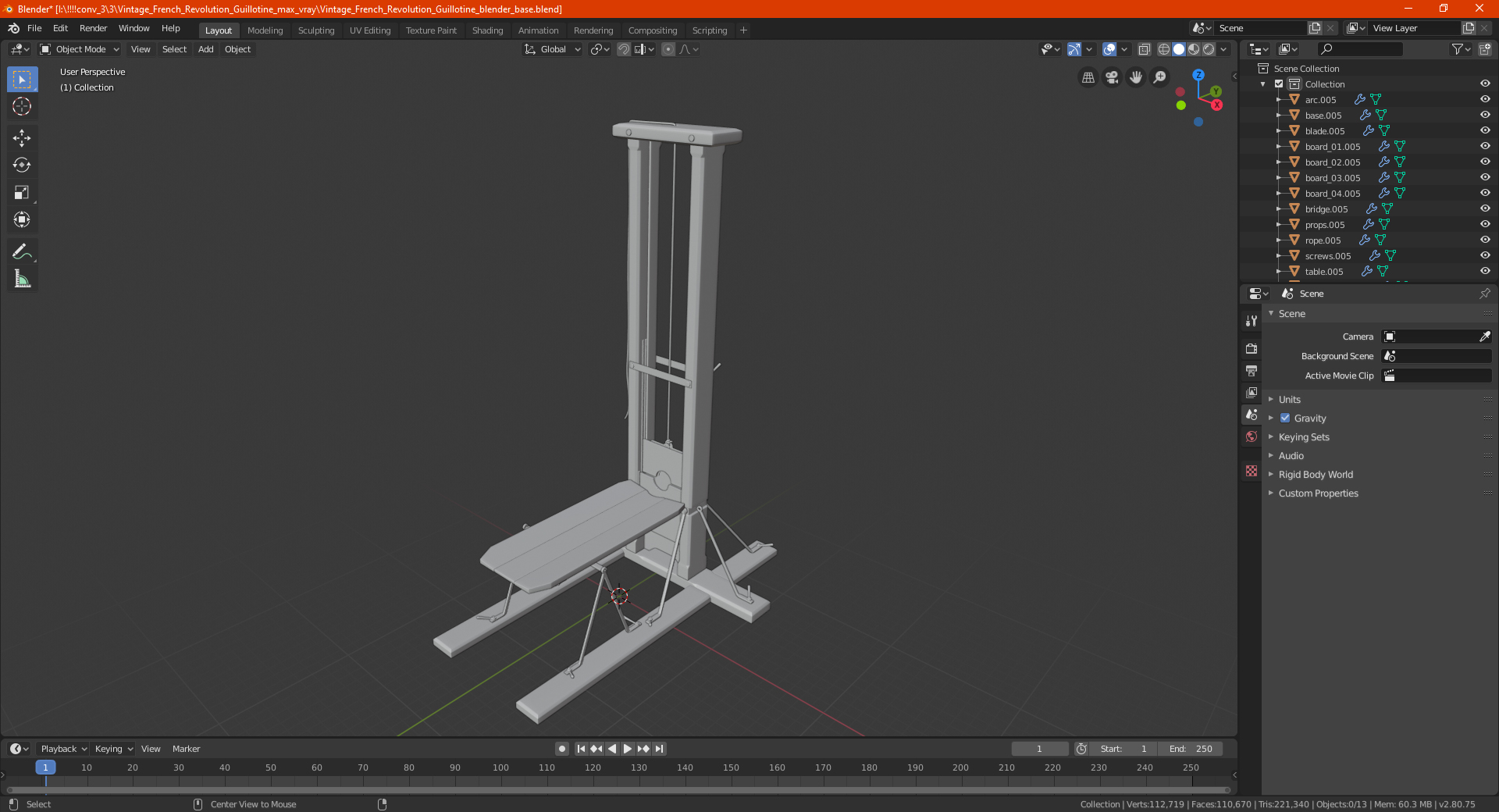 3D Vintage French Revolution Guillotine