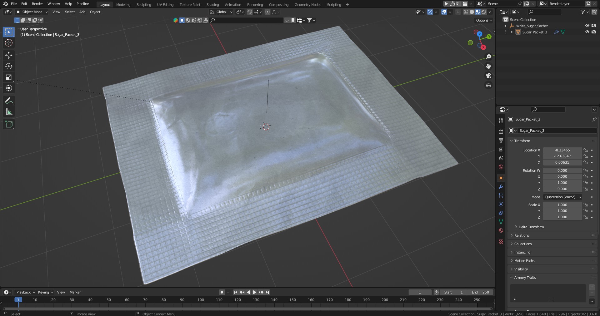3D White Sugar Sachet model