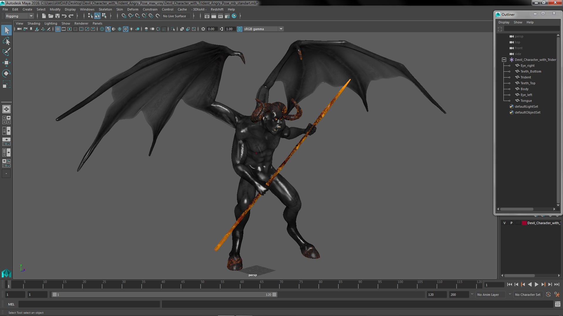 Devil Character with Trident Angry Pose 3D model