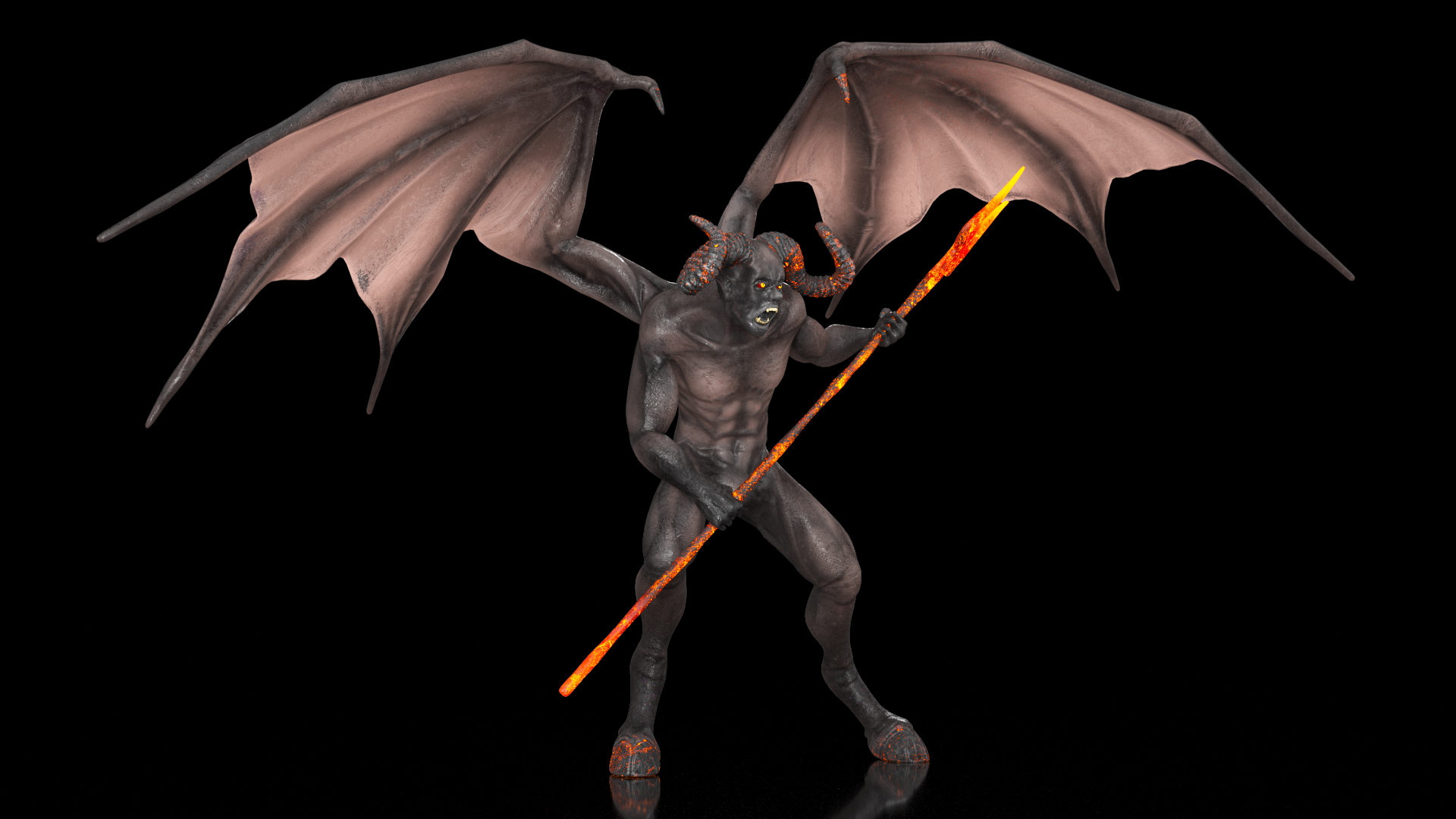 Devil Character with Trident Angry Pose 3D model