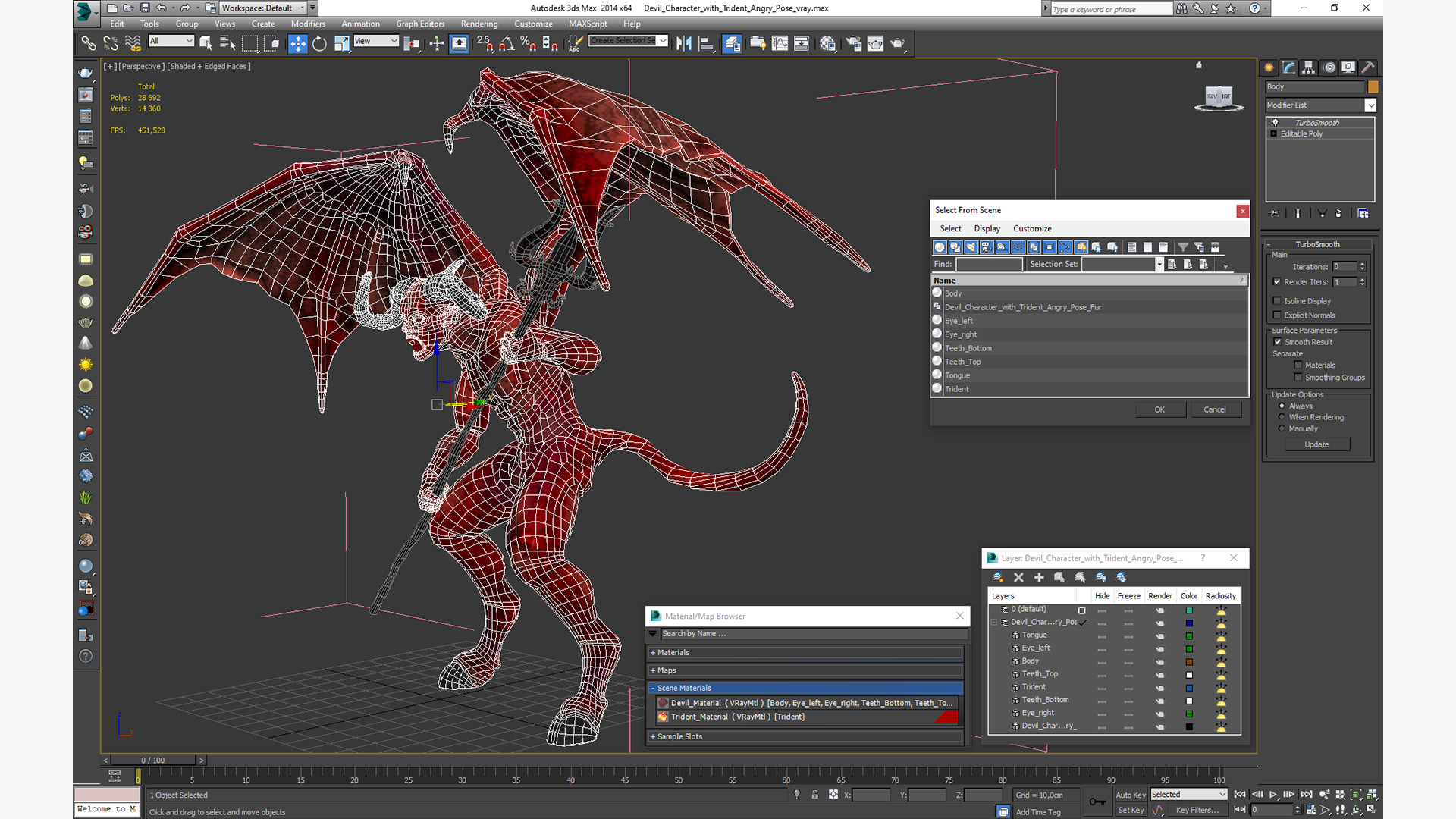 Devil Character with Trident Angry Pose 3D model