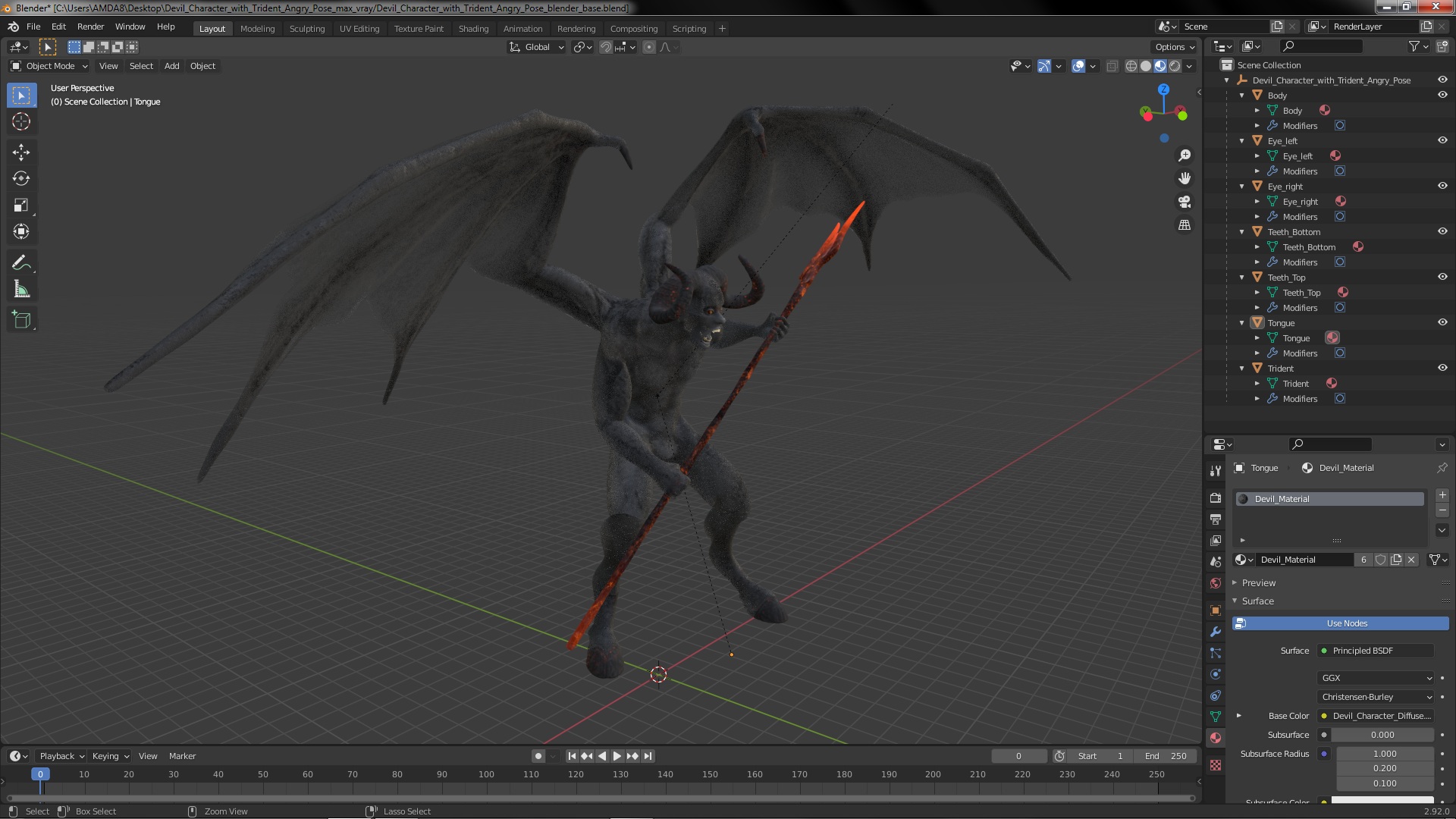 Devil Character with Trident Angry Pose 3D model