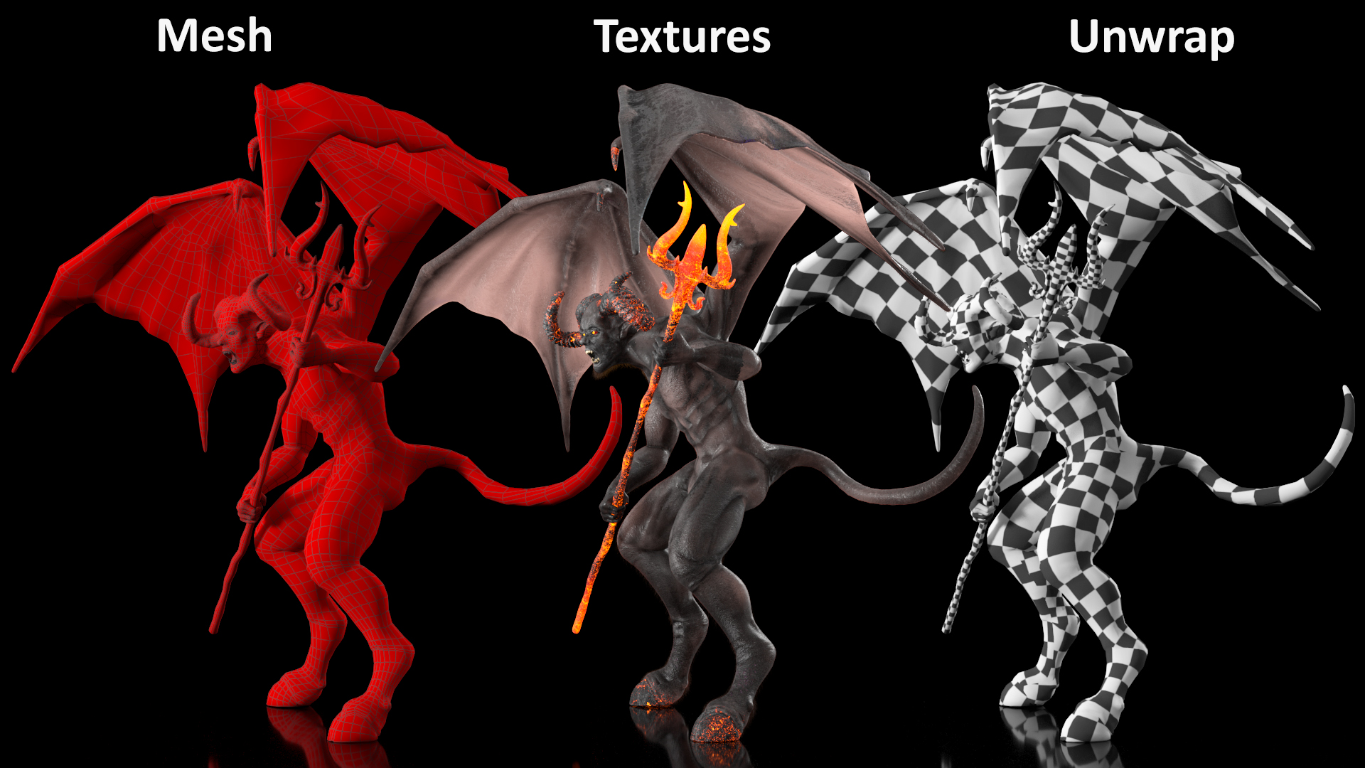 Devil Character with Trident Angry Pose 3D model