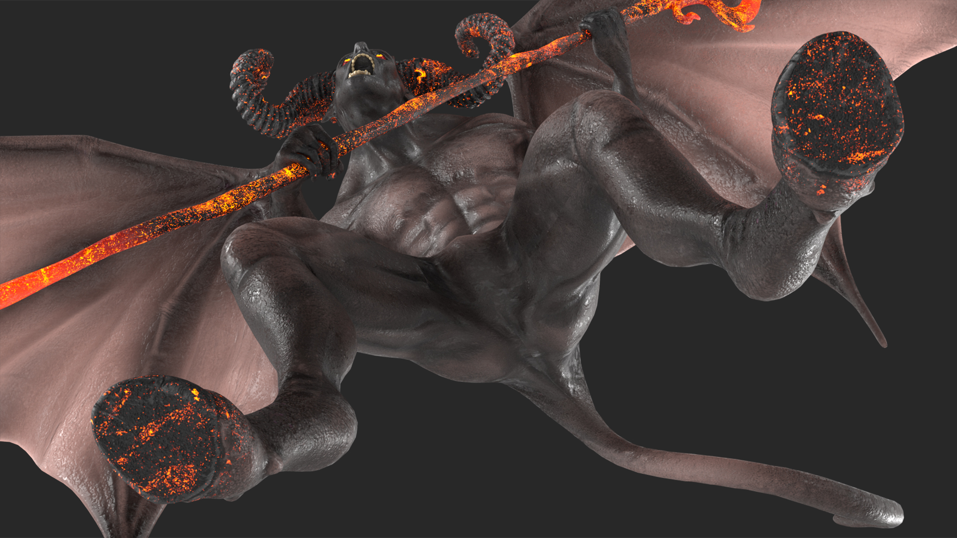 Devil Character with Trident Angry Pose 3D model