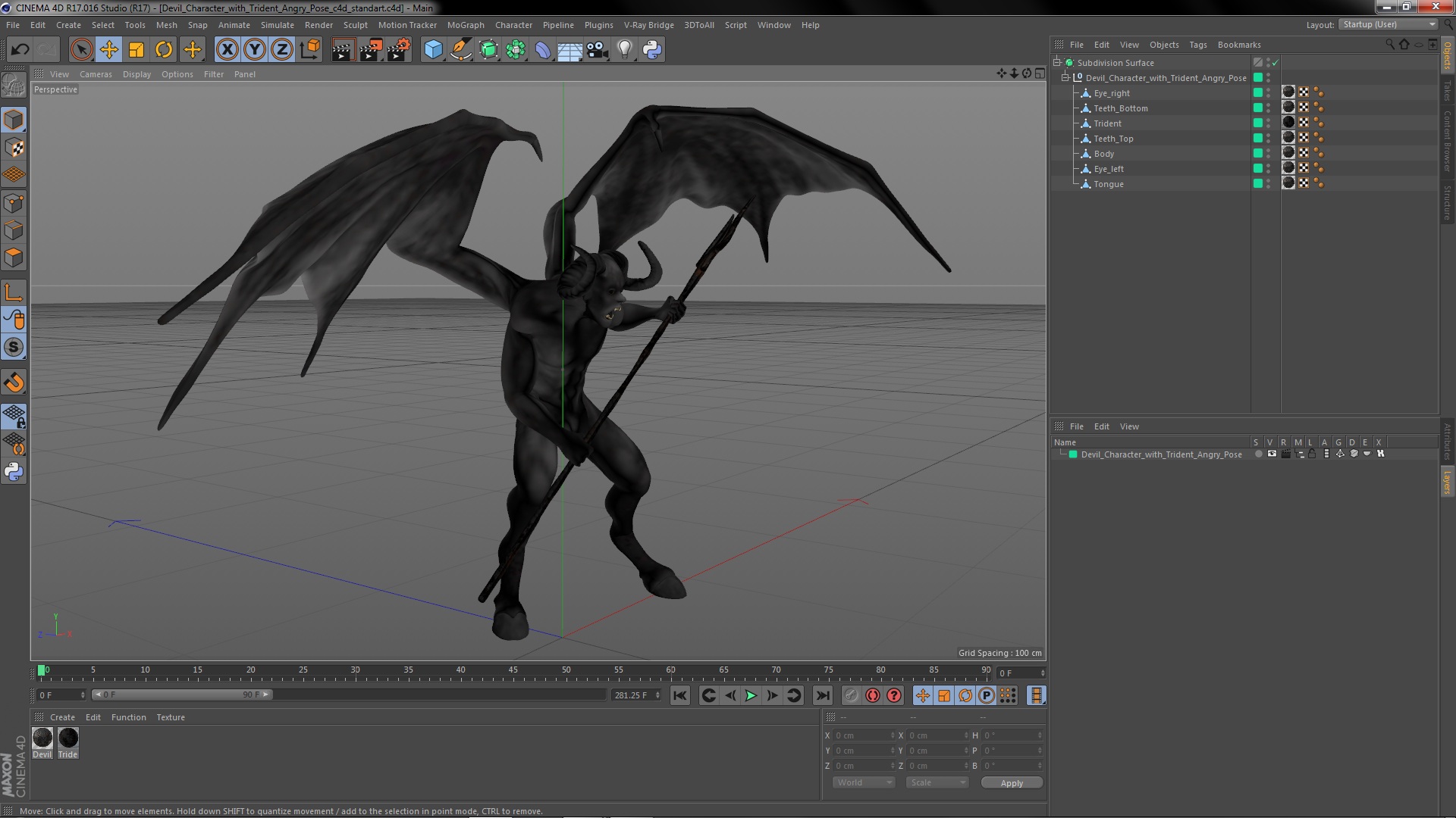 Devil Character with Trident Angry Pose 3D model