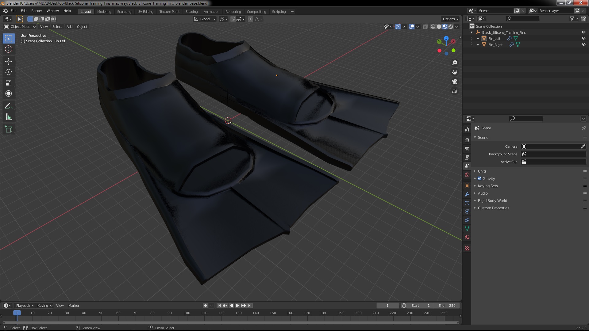 3D Black Silicone Training Fins model