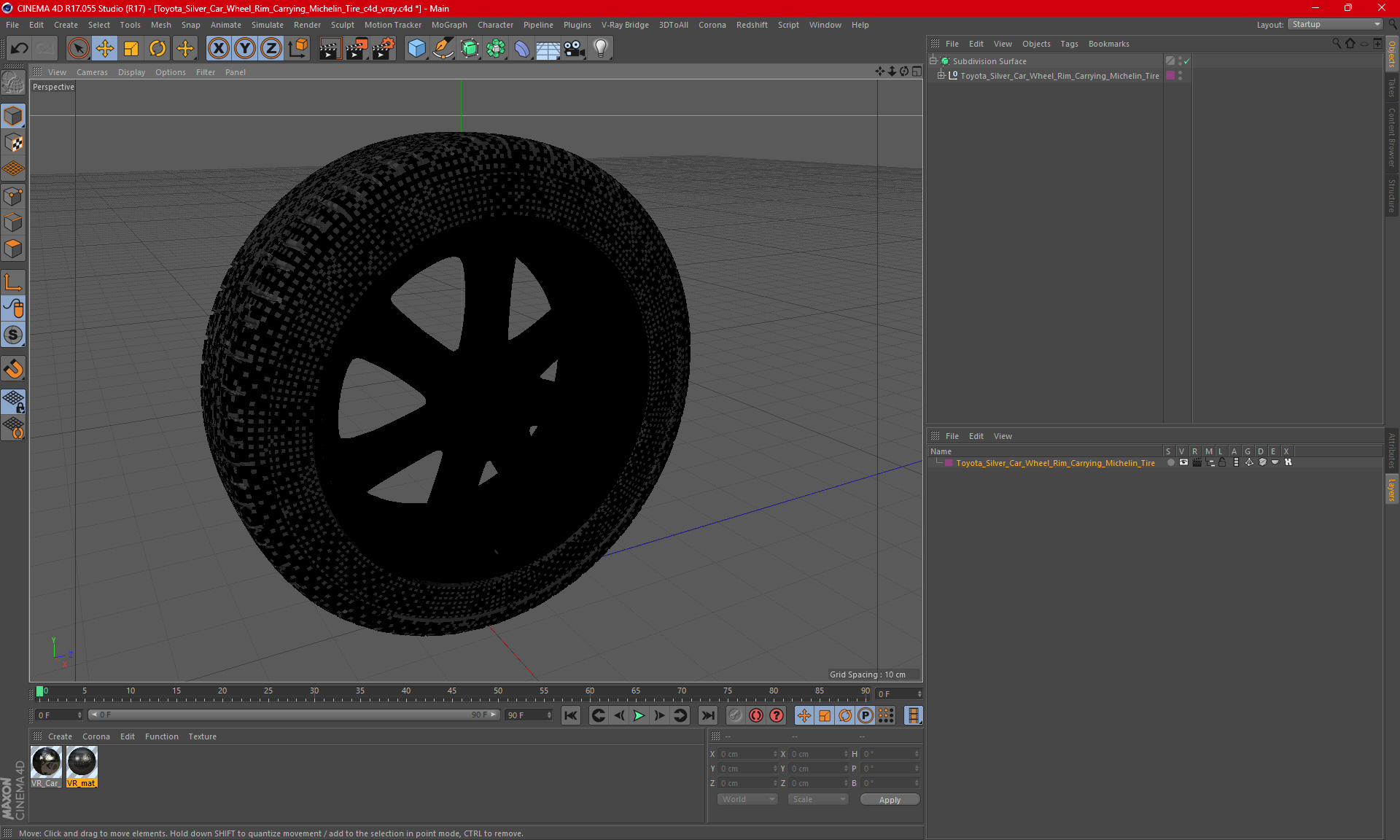 3D model Toyota Silver Car Wheel Rim Carrying Michelin Tire