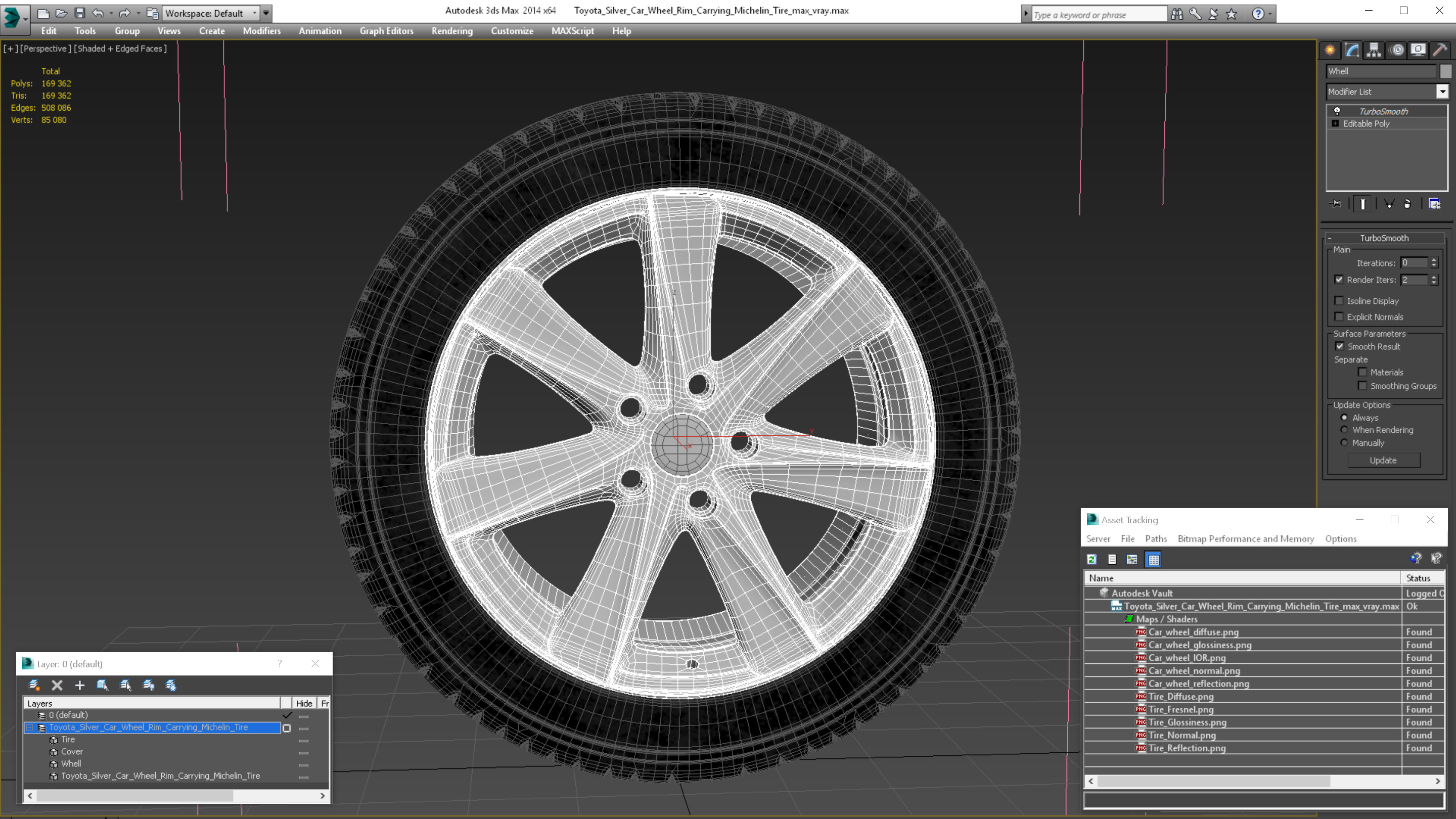 3D model Toyota Silver Car Wheel Rim Carrying Michelin Tire