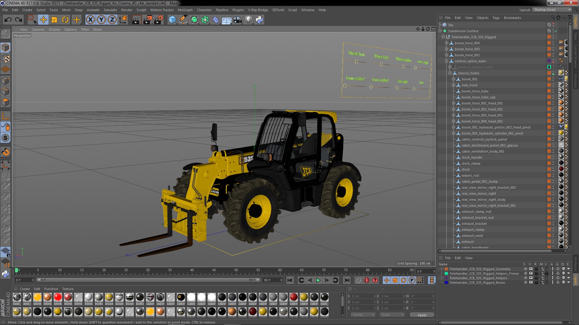3D model Telehandler JCB 535 Rigged for Cinema 4D