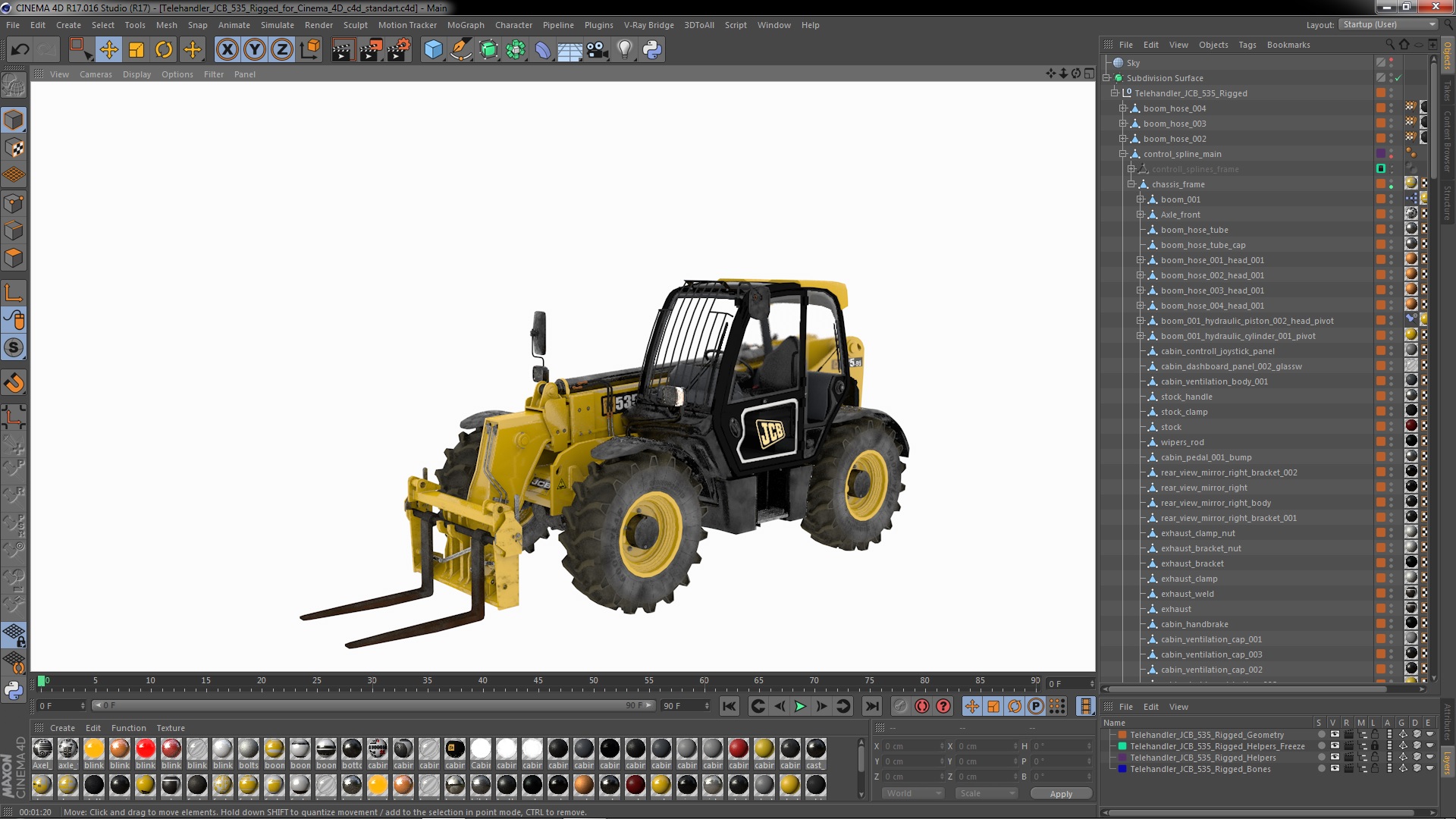 3D model Telehandler JCB 535 Rigged for Cinema 4D