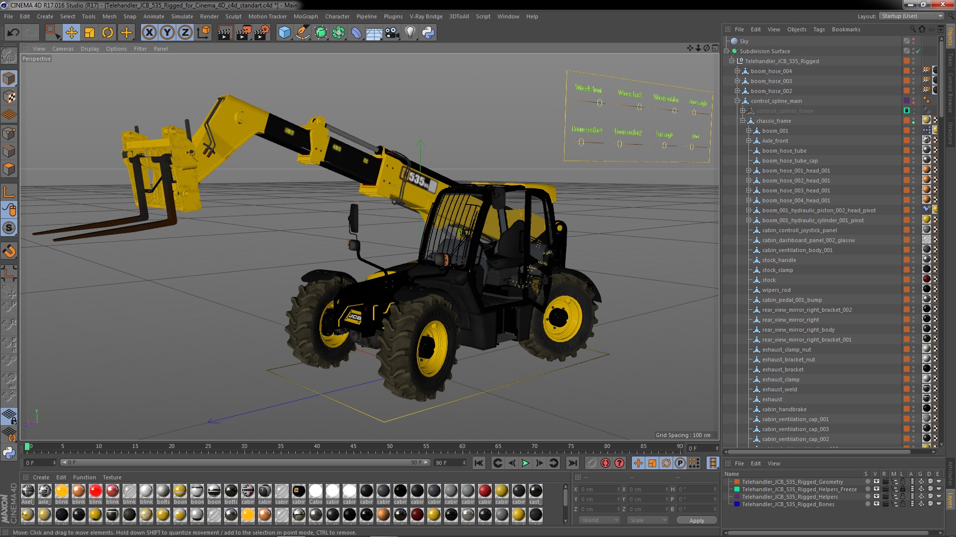 3D model Telehandler JCB 535 Rigged for Cinema 4D