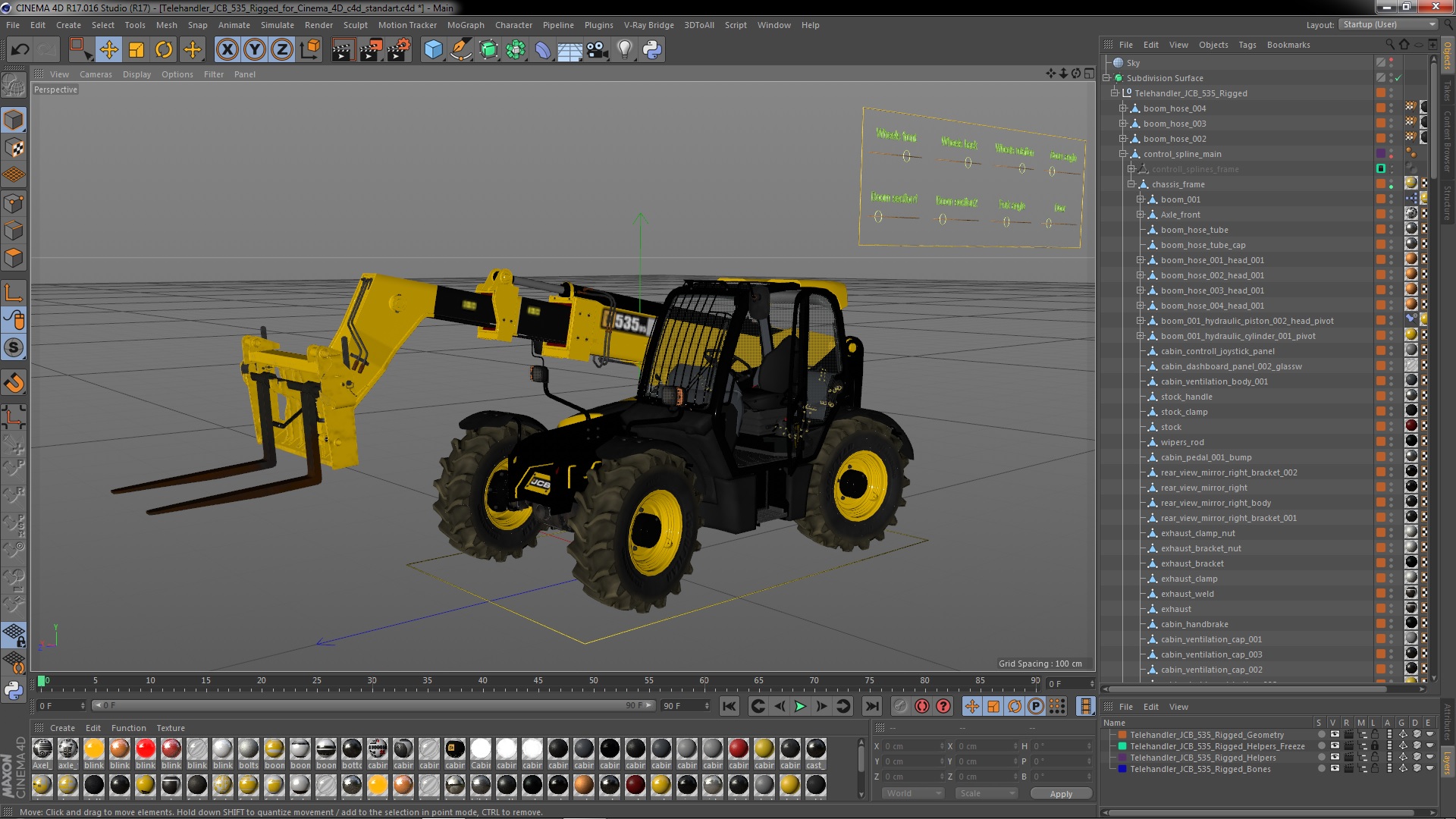 3D model Telehandler JCB 535 Rigged for Cinema 4D