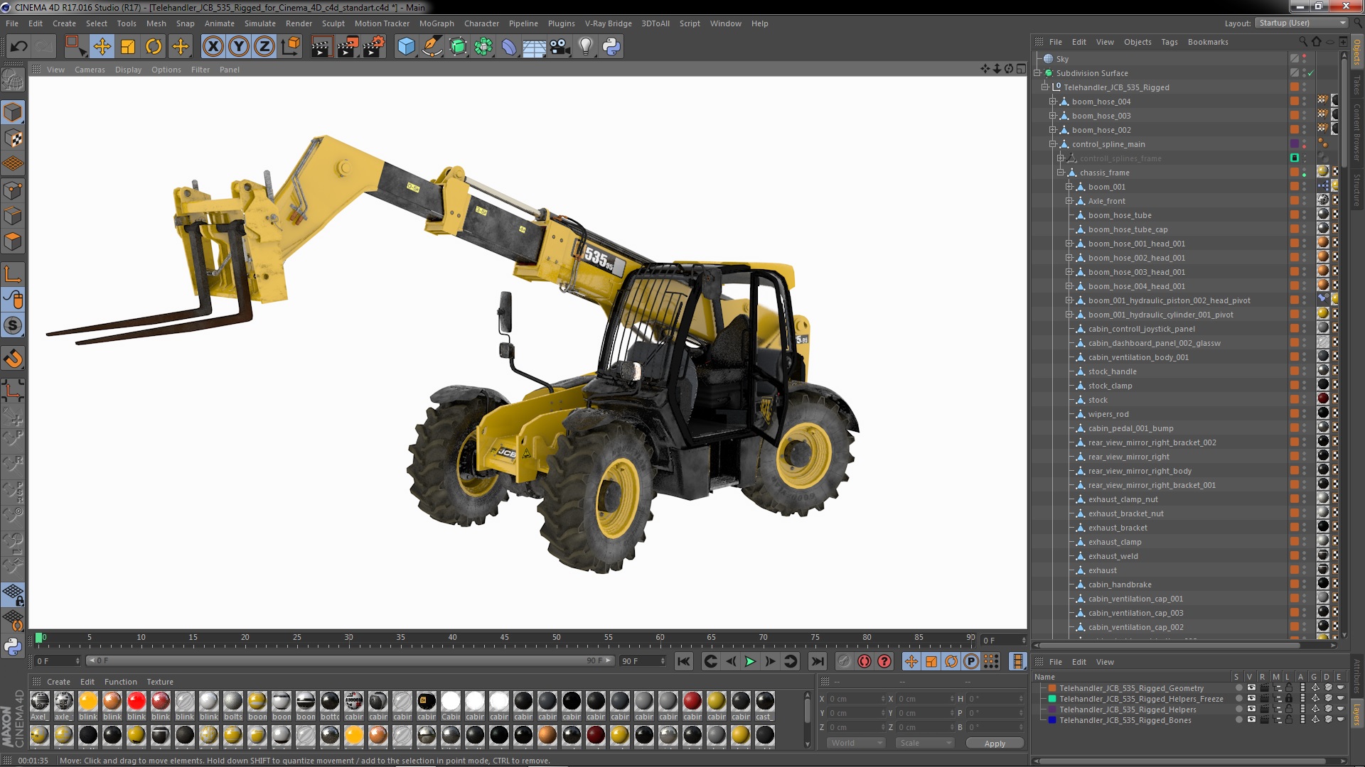 3D model Telehandler JCB 535 Rigged for Cinema 4D