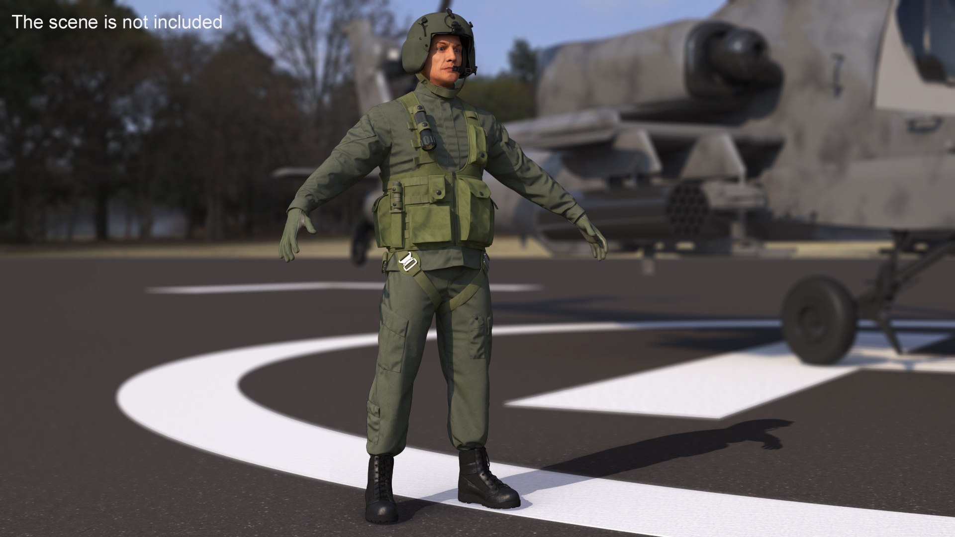 3D Bell 360 Invictus Helicopter with Pilot Rigged