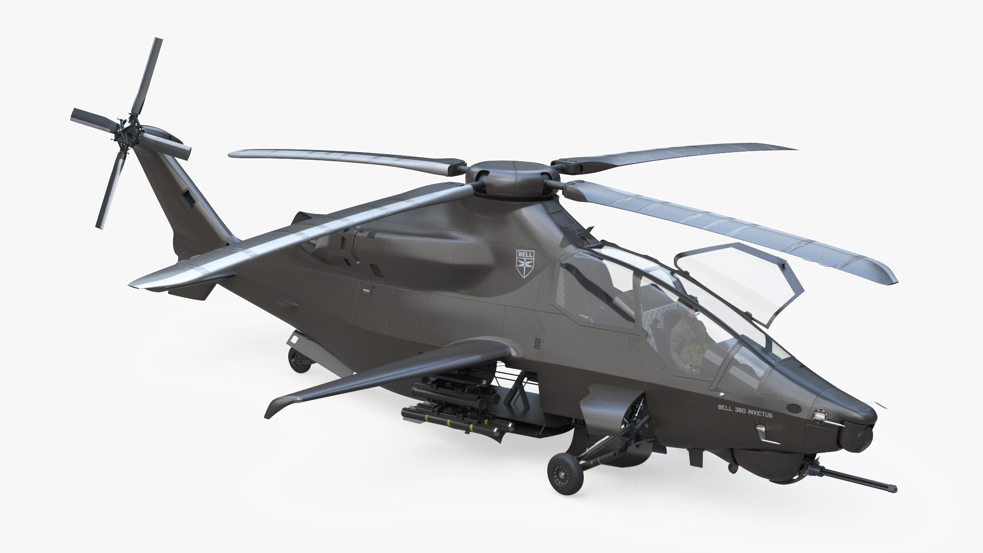 3D Bell 360 Invictus Helicopter with Pilot Rigged