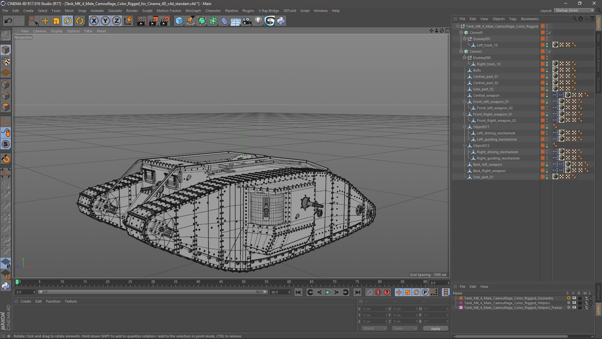 Tank MK 4 Male Camouflage Color Rigged for Cinema 4D 3D