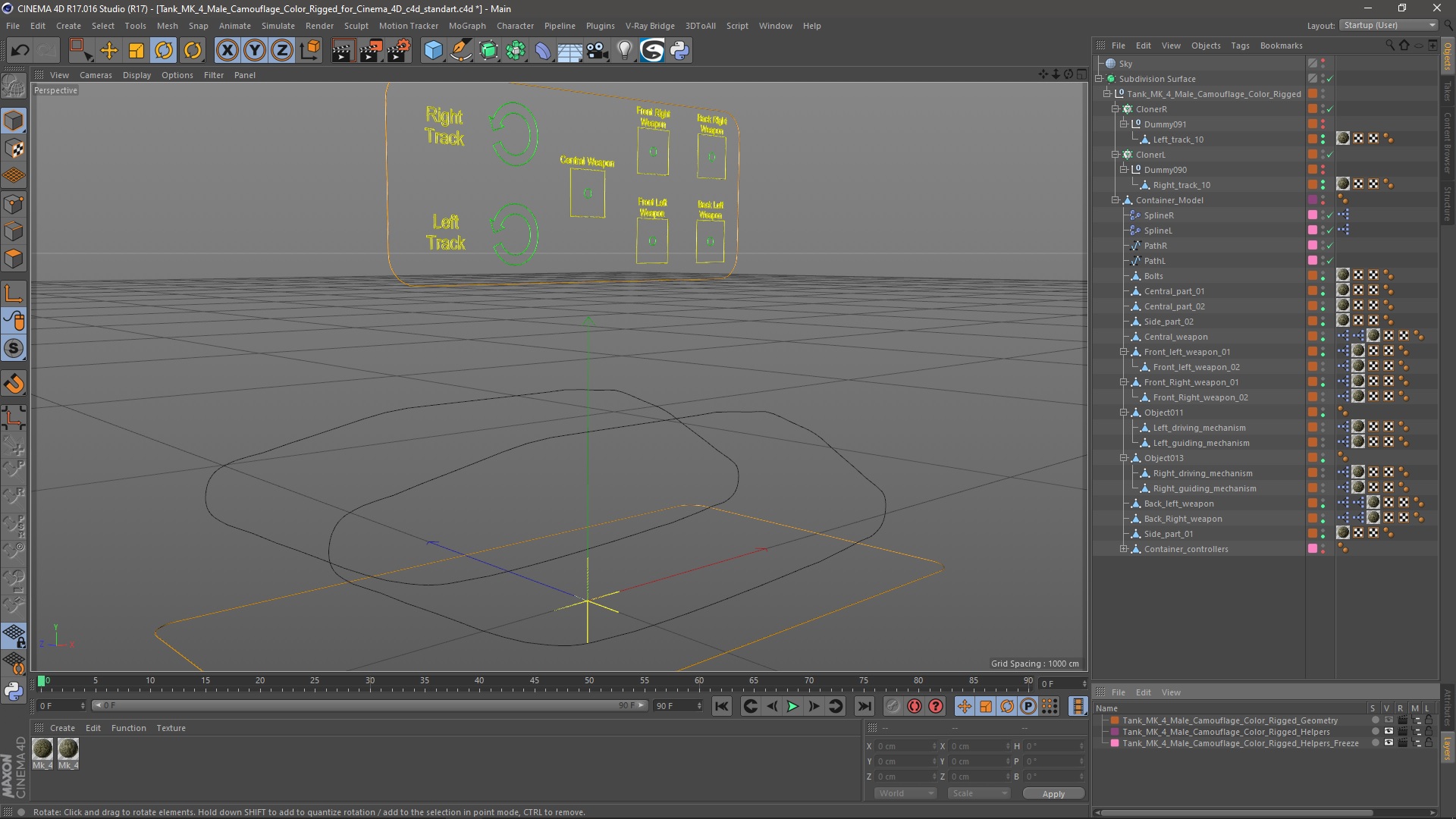 Tank MK 4 Male Camouflage Color Rigged for Cinema 4D 3D