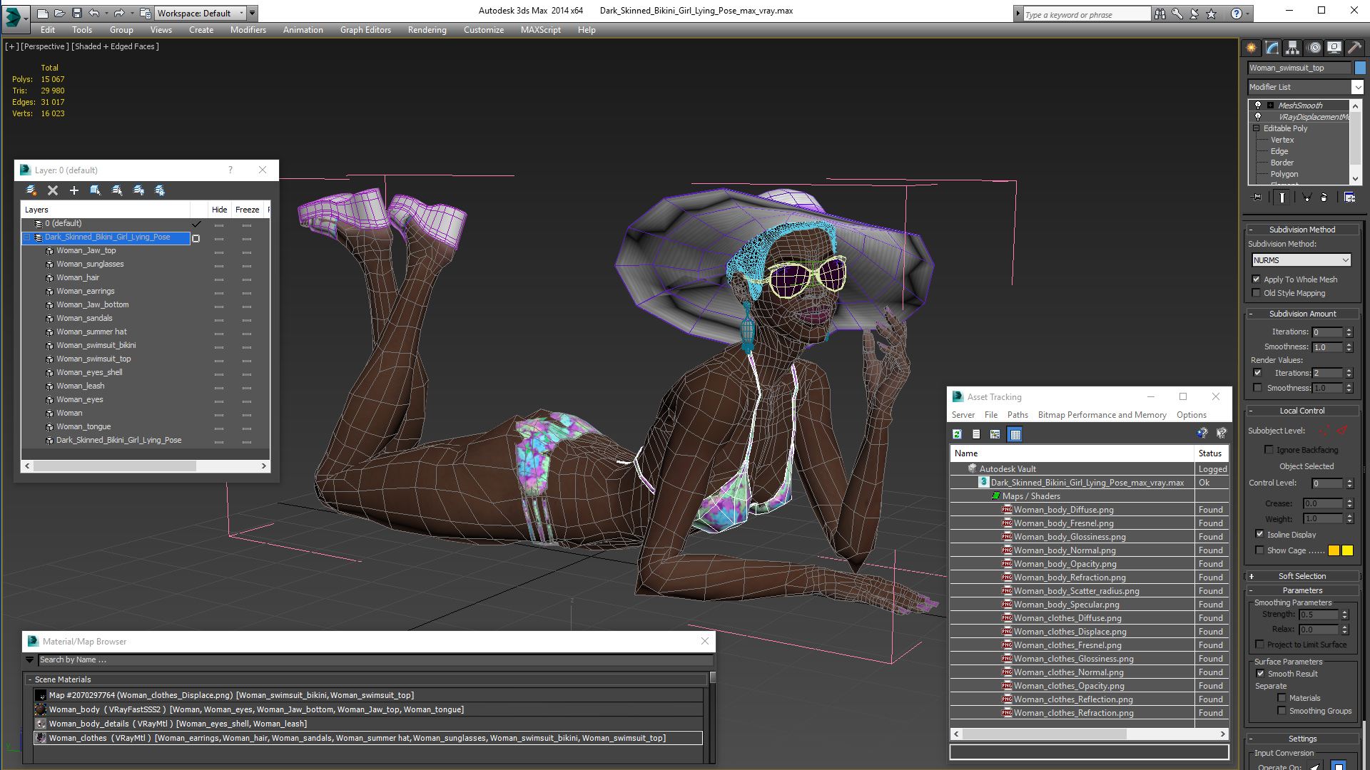 3D model Dark Skinned Bikini Girl Lying Pose