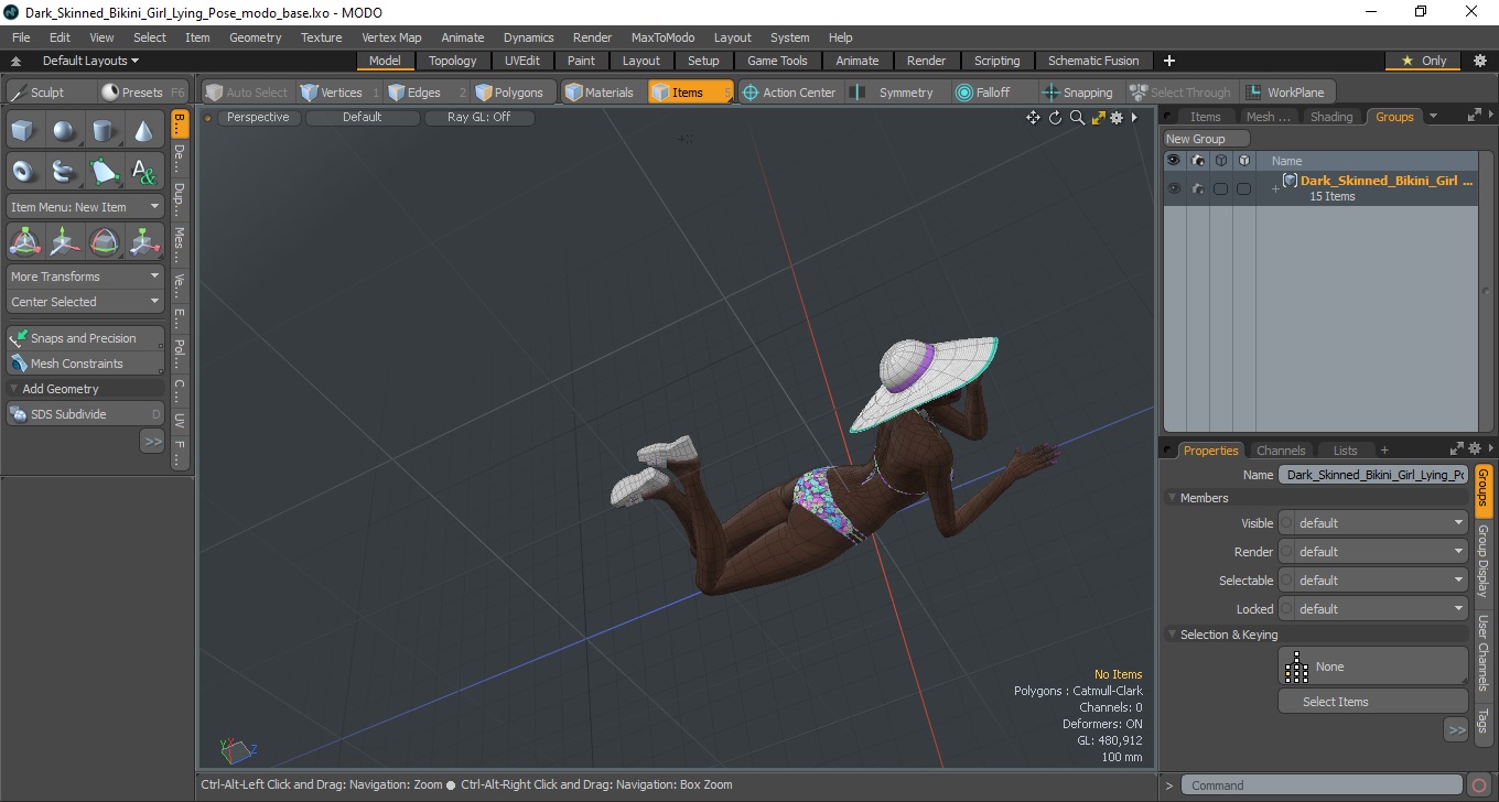 3D model Dark Skinned Bikini Girl Lying Pose