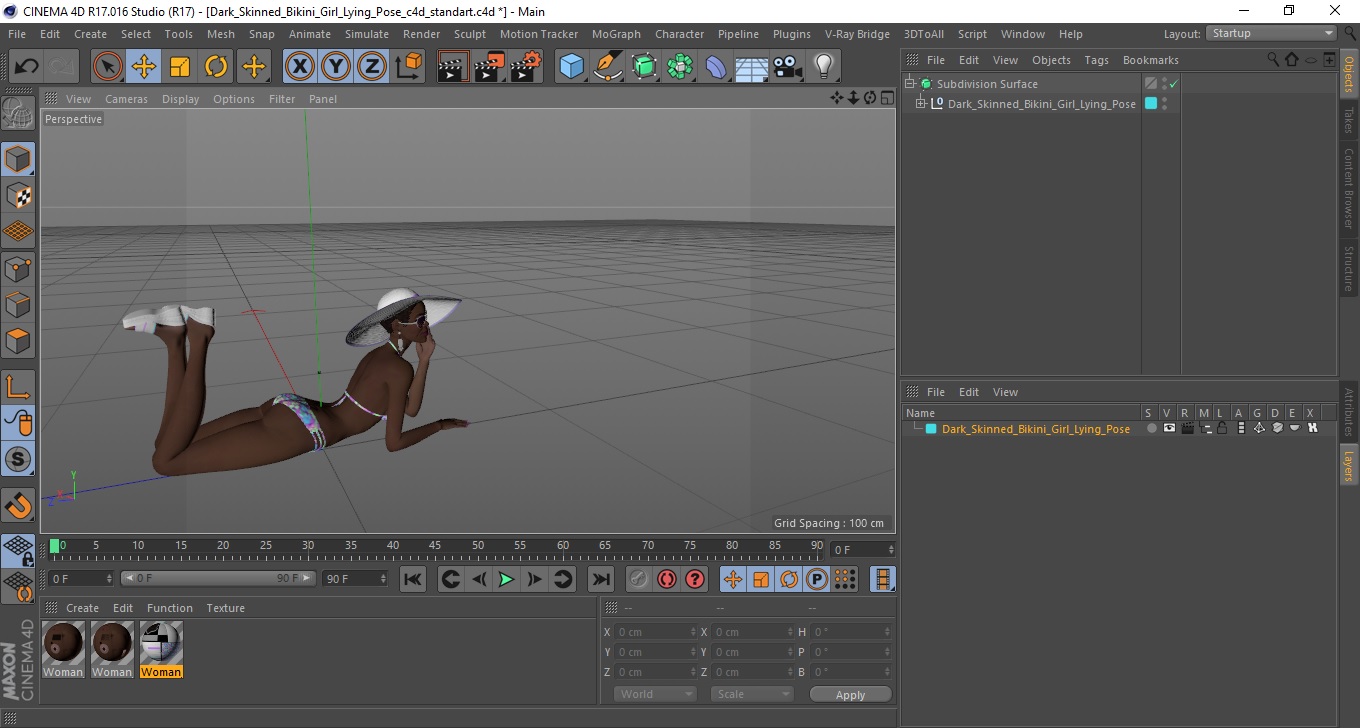 3D model Dark Skinned Bikini Girl Lying Pose