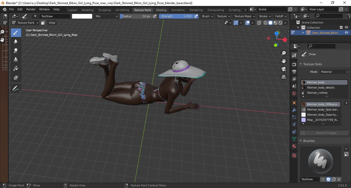 3D model Dark Skinned Bikini Girl Lying Pose