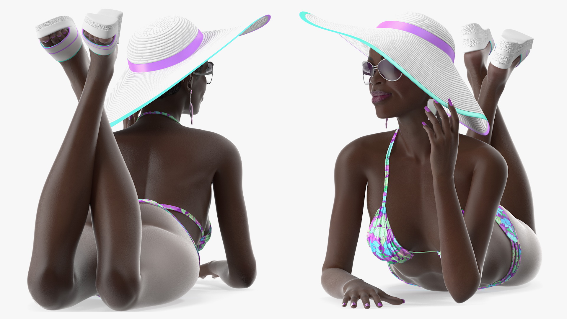 3D model Dark Skinned Bikini Girl Lying Pose