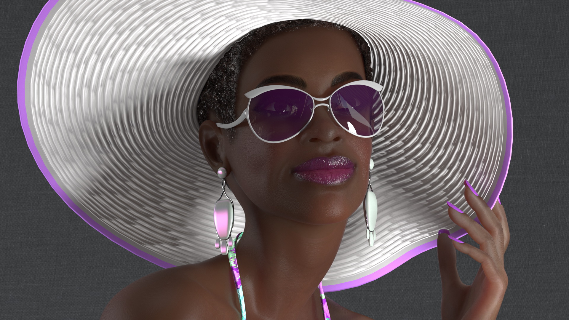 3D model Dark Skinned Bikini Girl Lying Pose