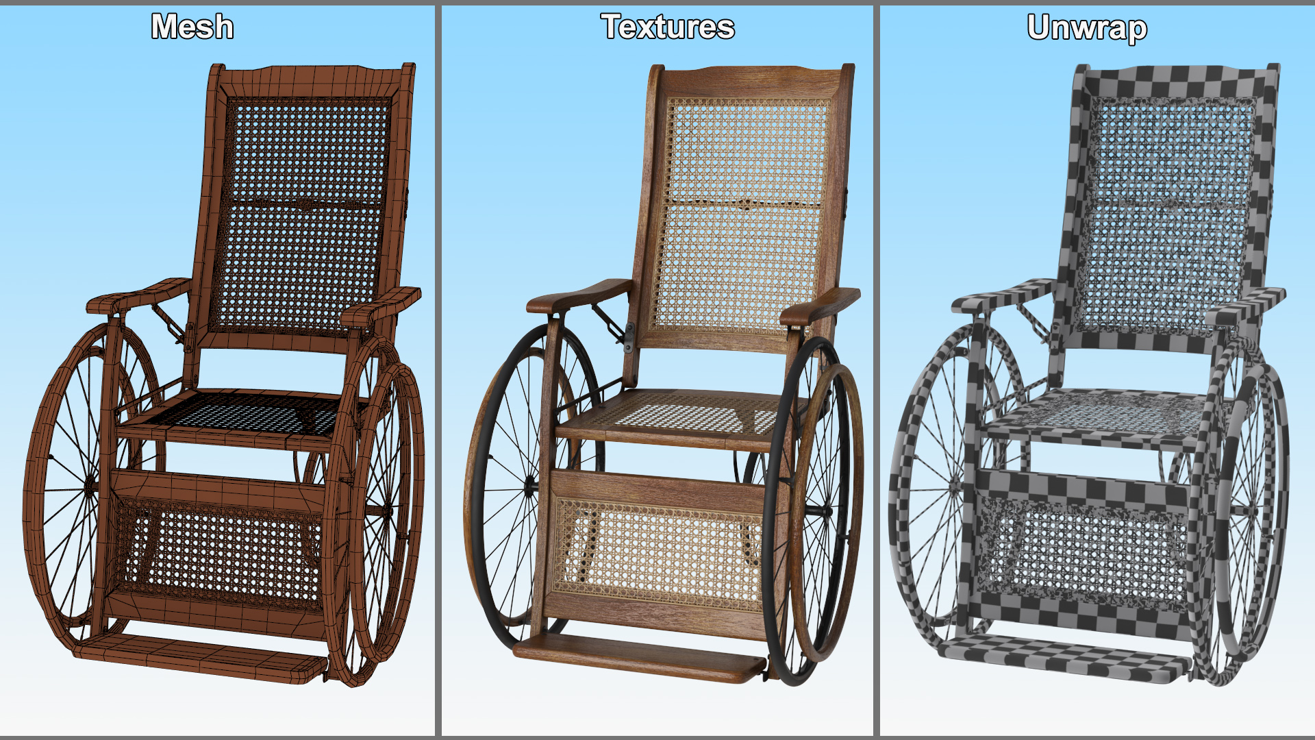 3D model Vintage Wheelchair Rigged