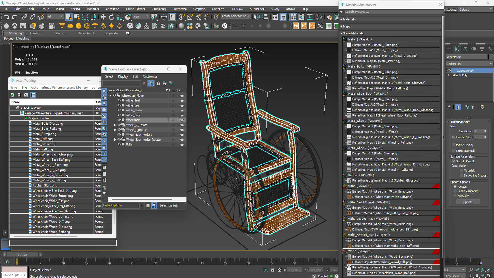 3D model Vintage Wheelchair Rigged