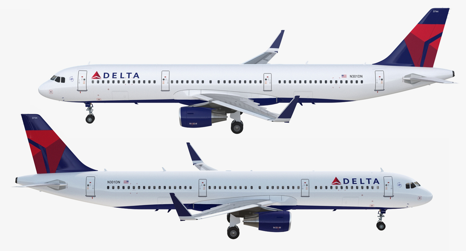 3D Airbus A321 with Interior and Cockpit Delta Air Lines model