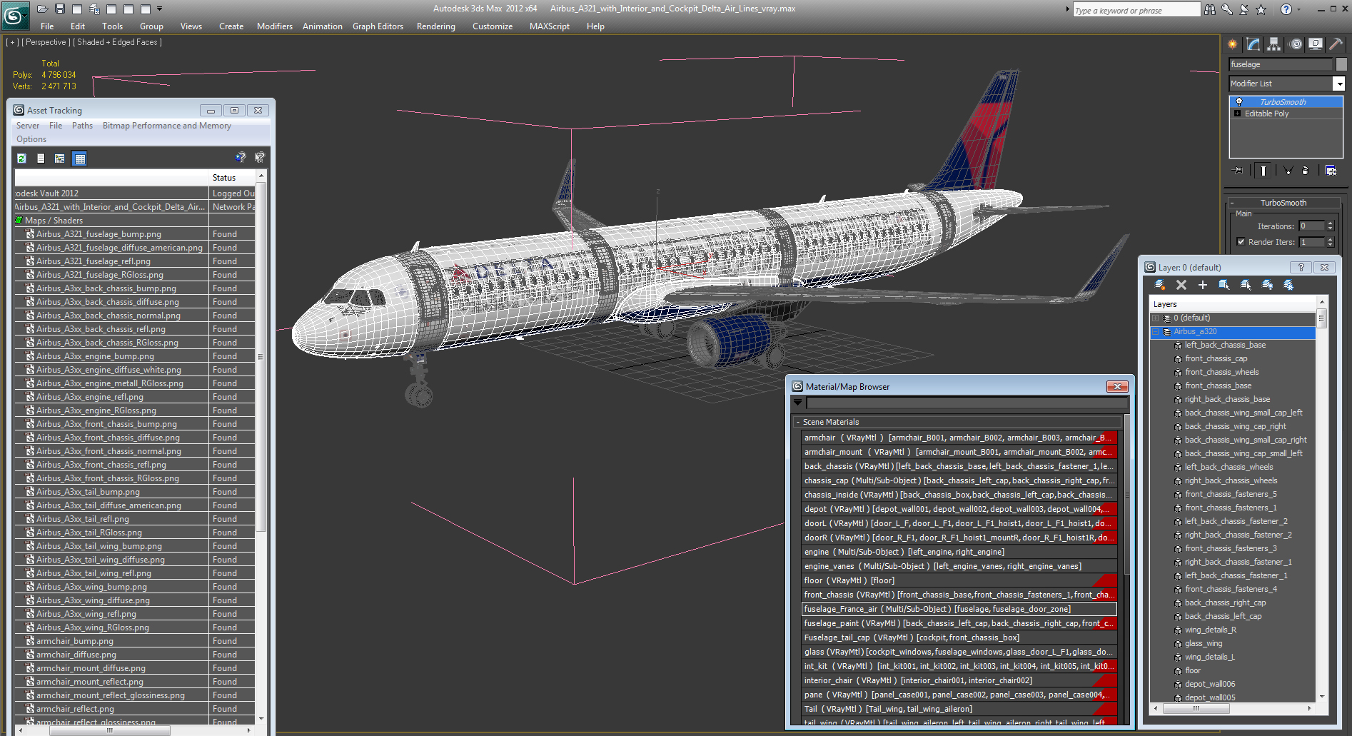 3D Airbus A321 with Interior and Cockpit Delta Air Lines model