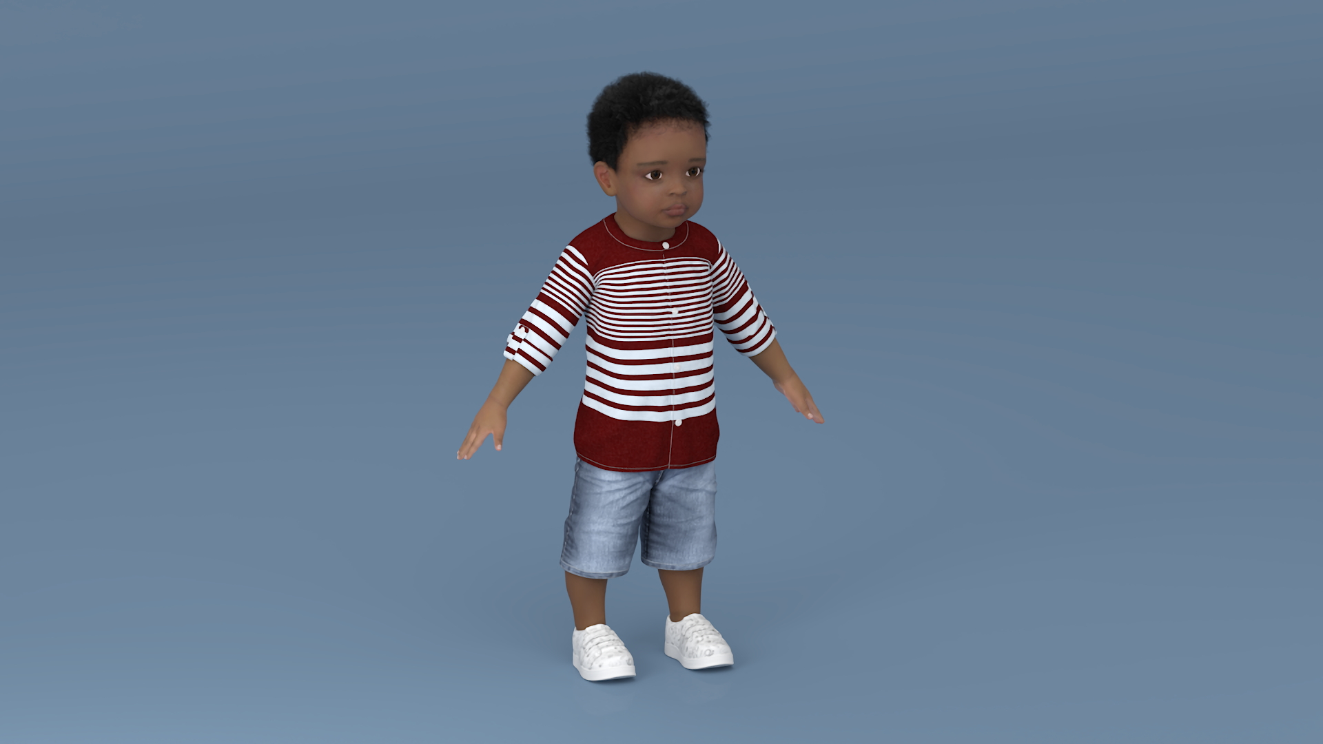 3D Little African Boy Light Skin in Summer Outfit Rigged model