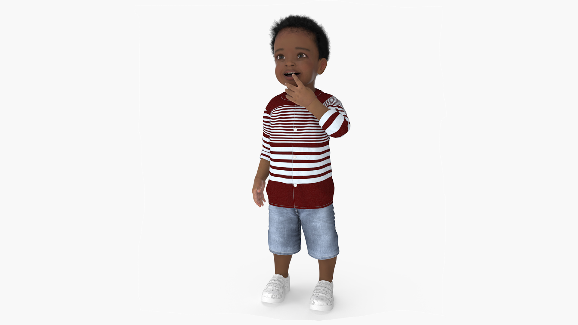 3D Little African Boy Light Skin in Summer Outfit Rigged model