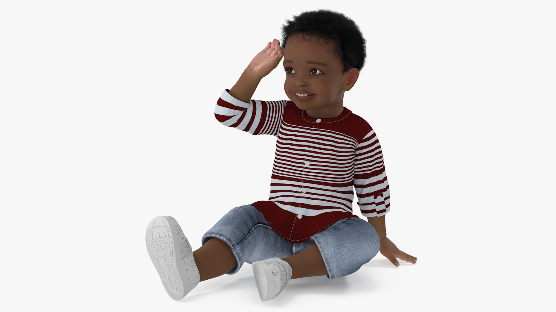 3D Little African Boy Light Skin in Summer Outfit Rigged model