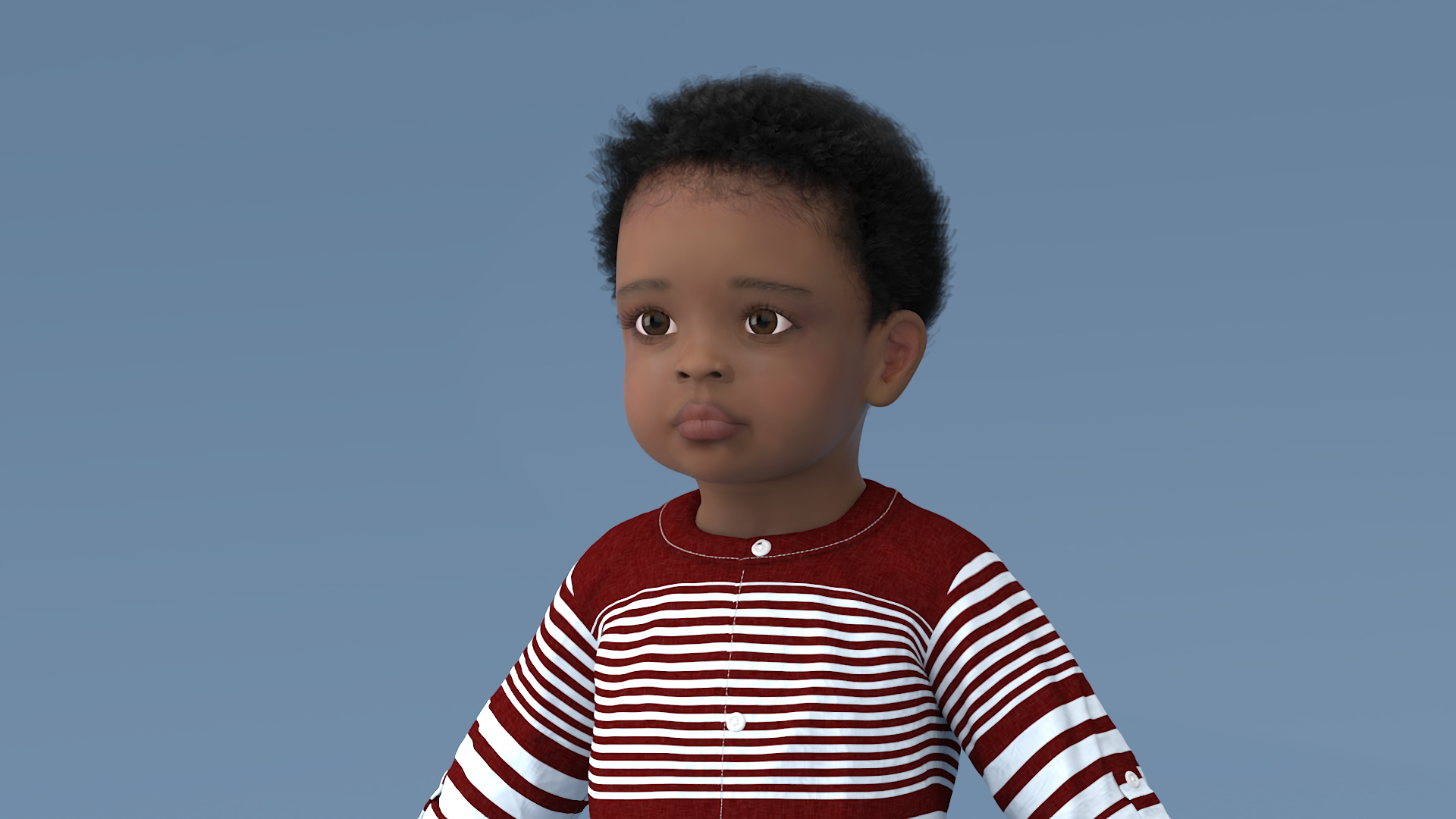 3D Little African Boy Light Skin in Summer Outfit Rigged model