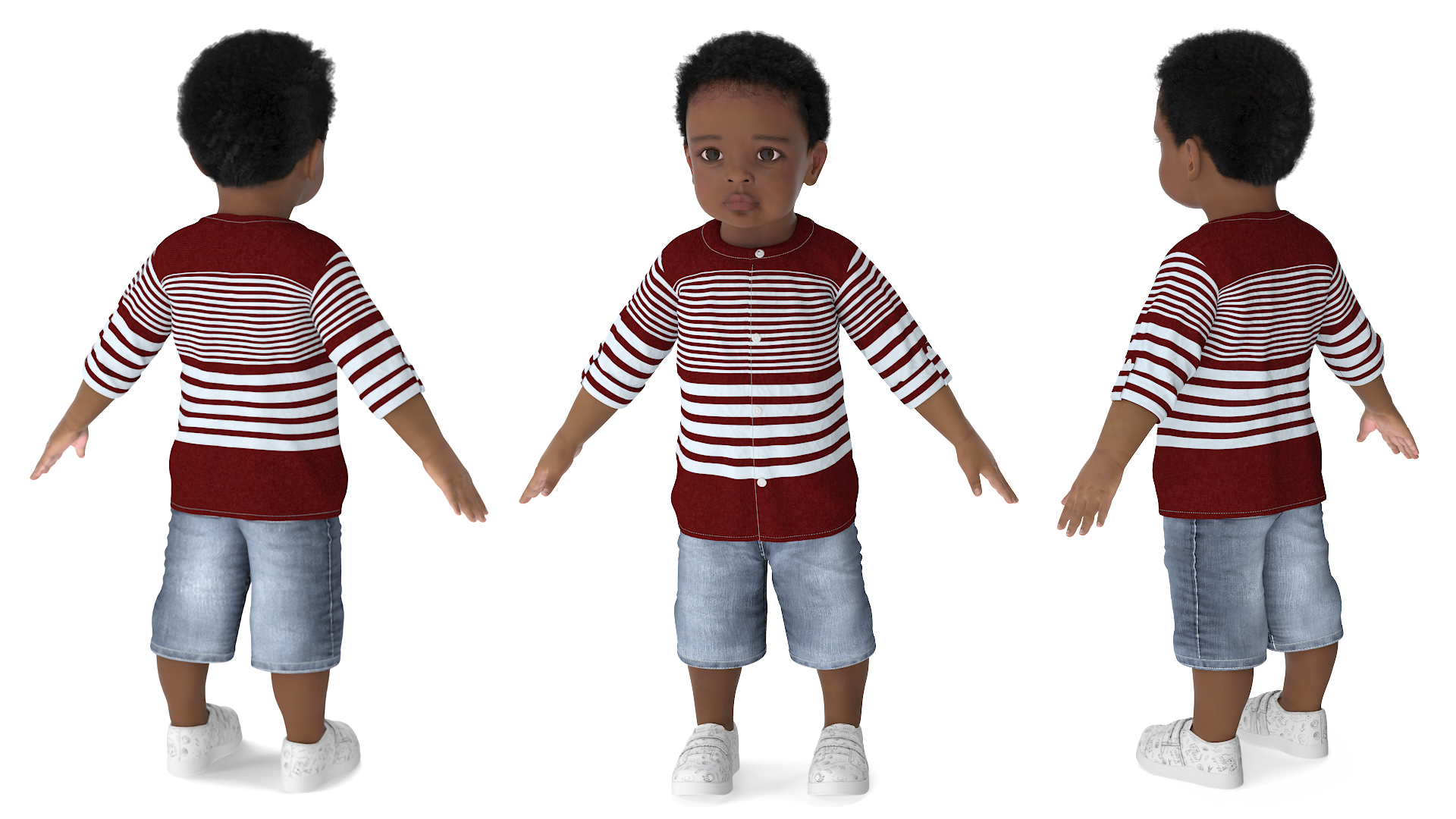 3D Little African Boy Light Skin in Summer Outfit Rigged model