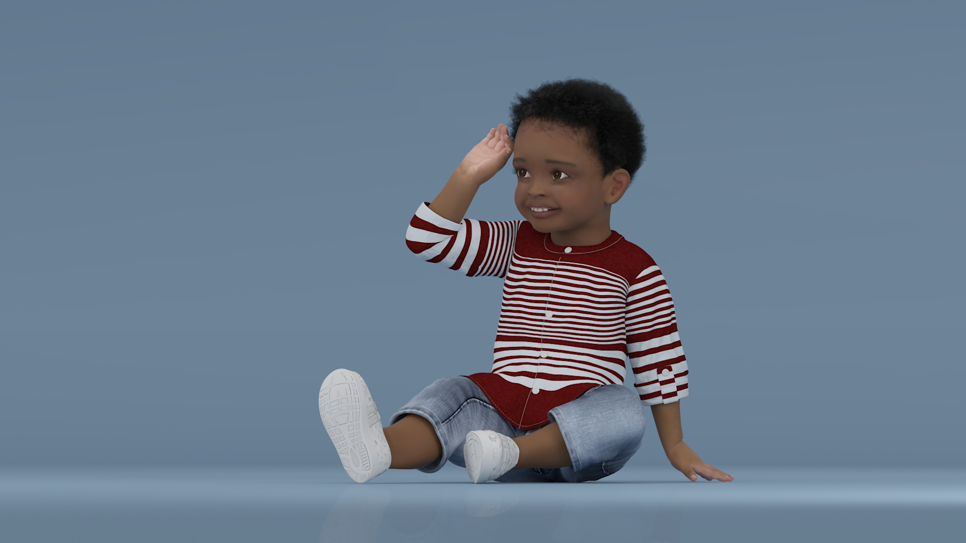 3D Little African Boy Light Skin in Summer Outfit Rigged model