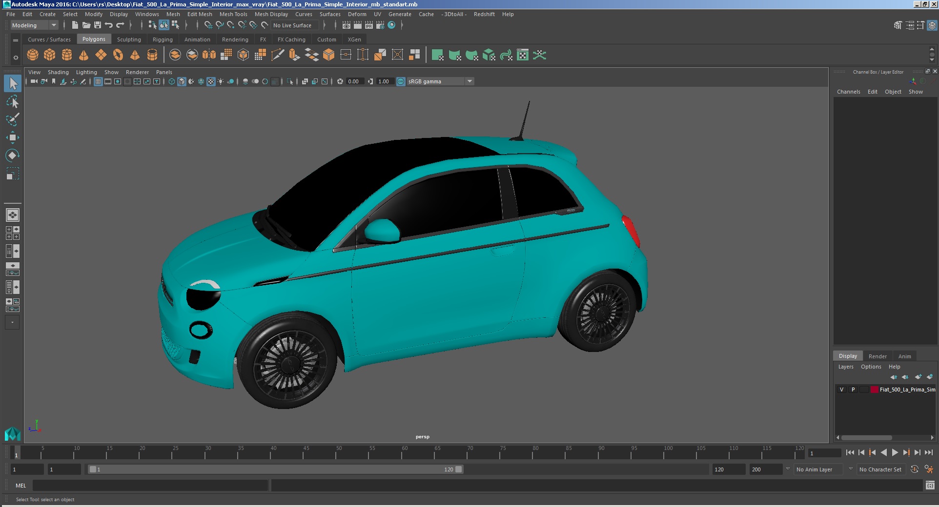 3D Fiat 500 La Prima Simple Interior model