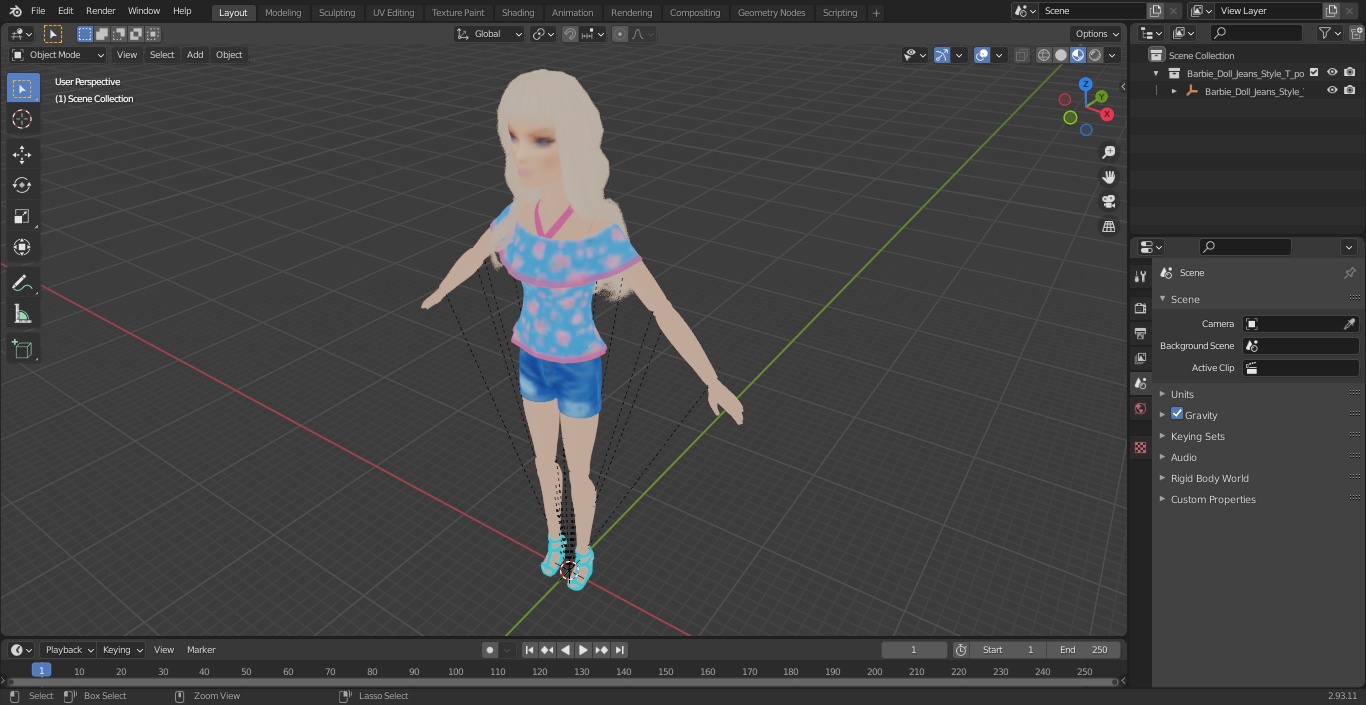 3D model Barbie Doll Jeans Style T-pose