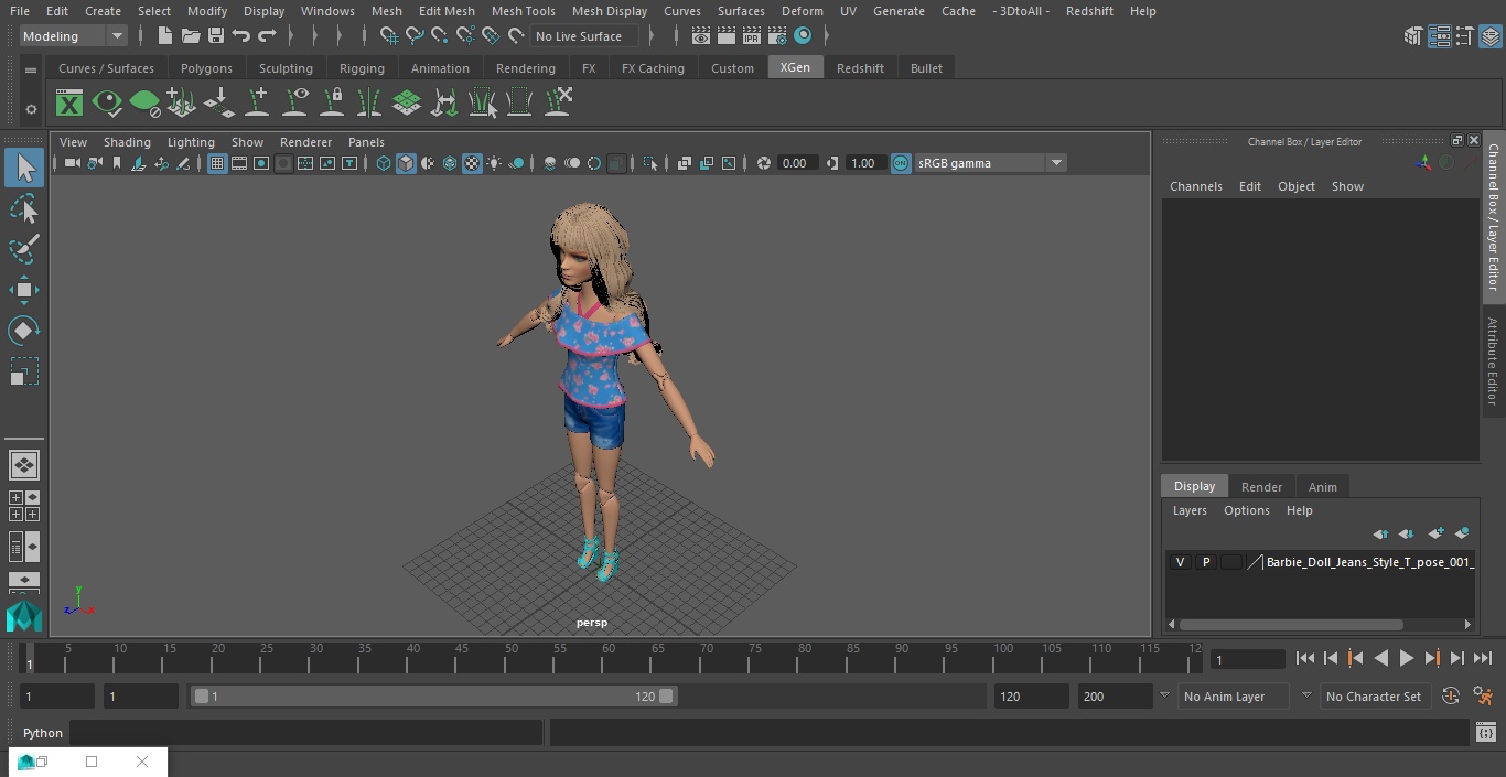 3D model Barbie Doll Jeans Style T-pose