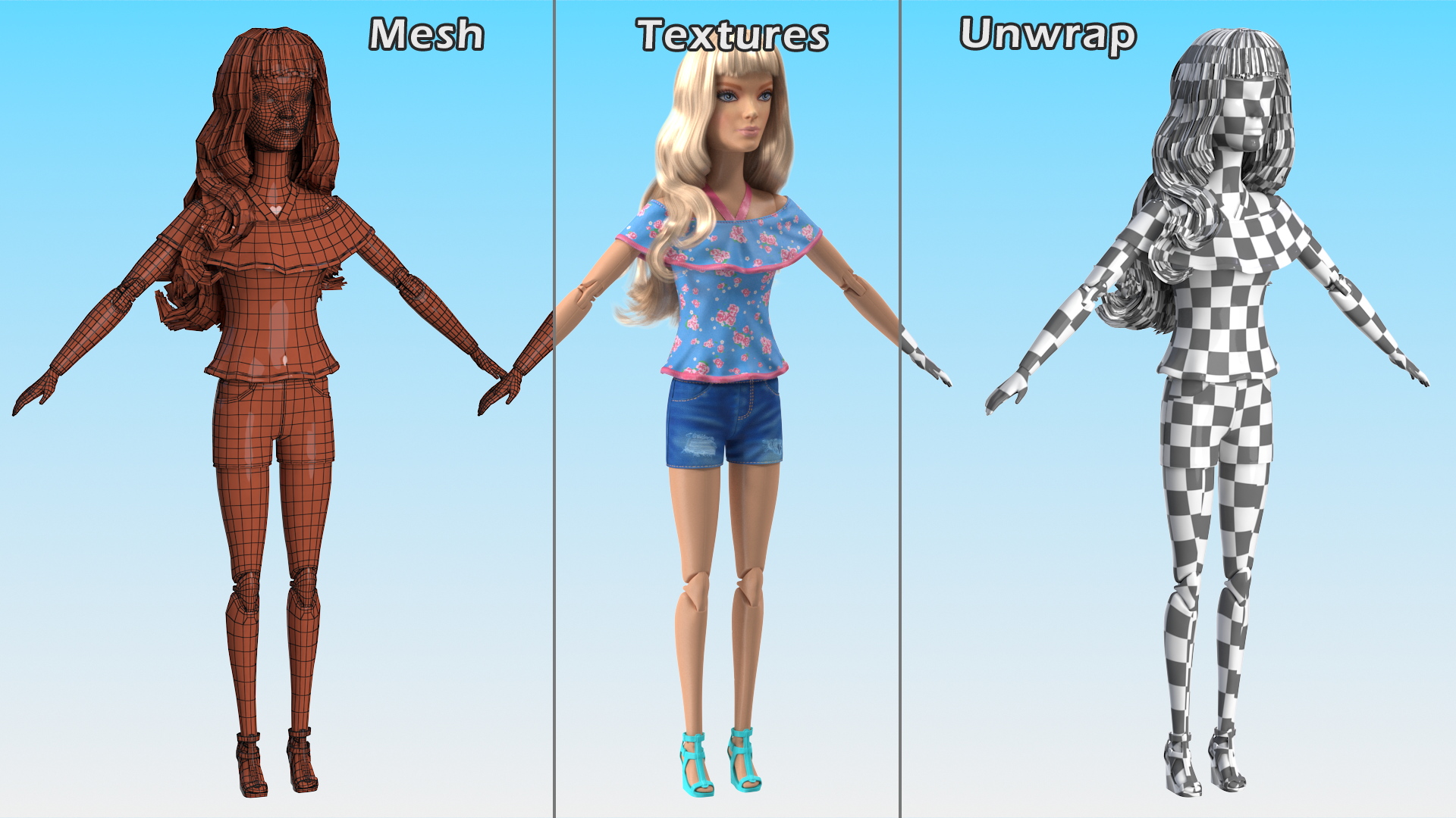 3D model Barbie Doll Jeans Style T-pose