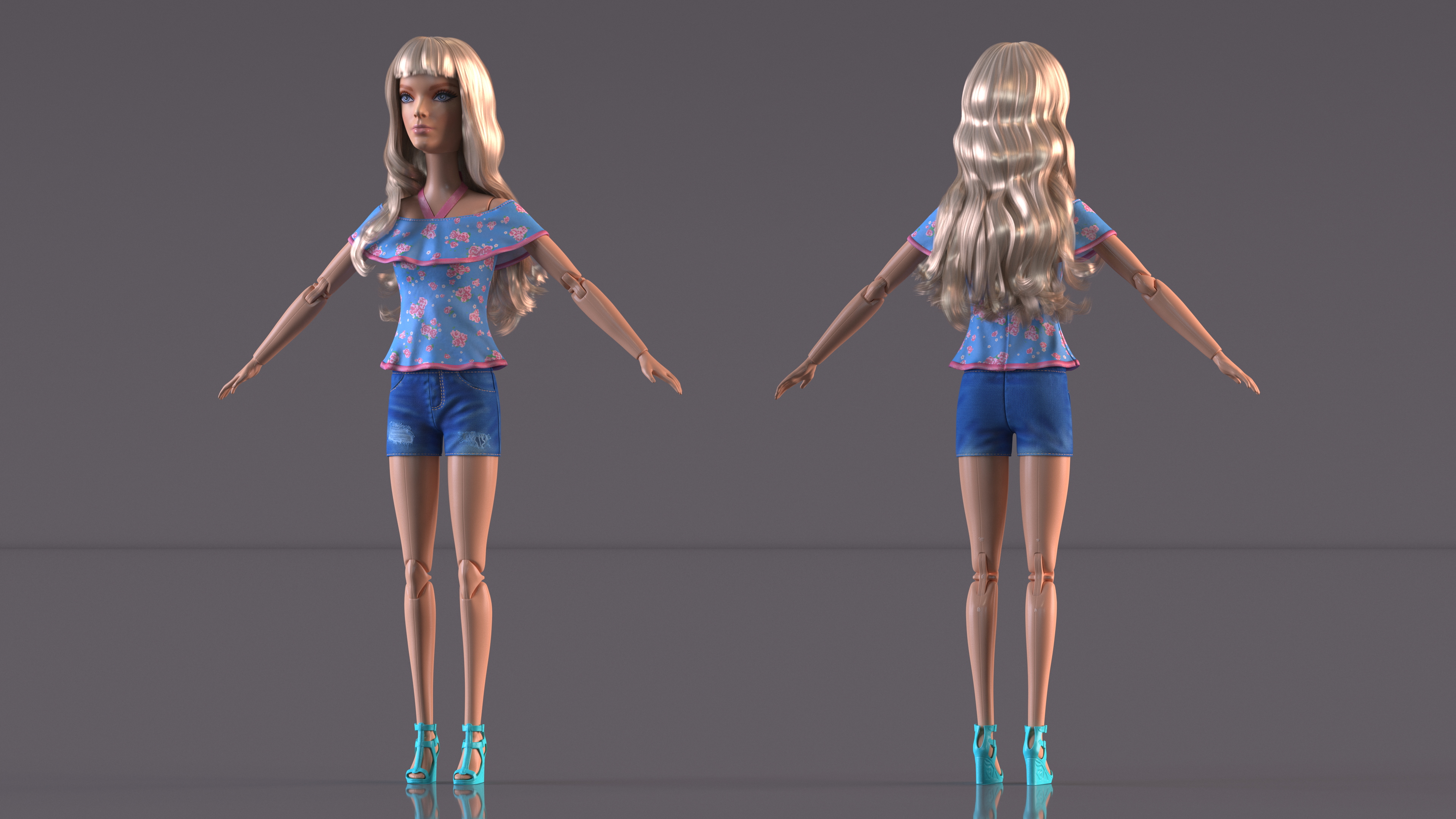 3D model Barbie Doll Jeans Style T-pose
