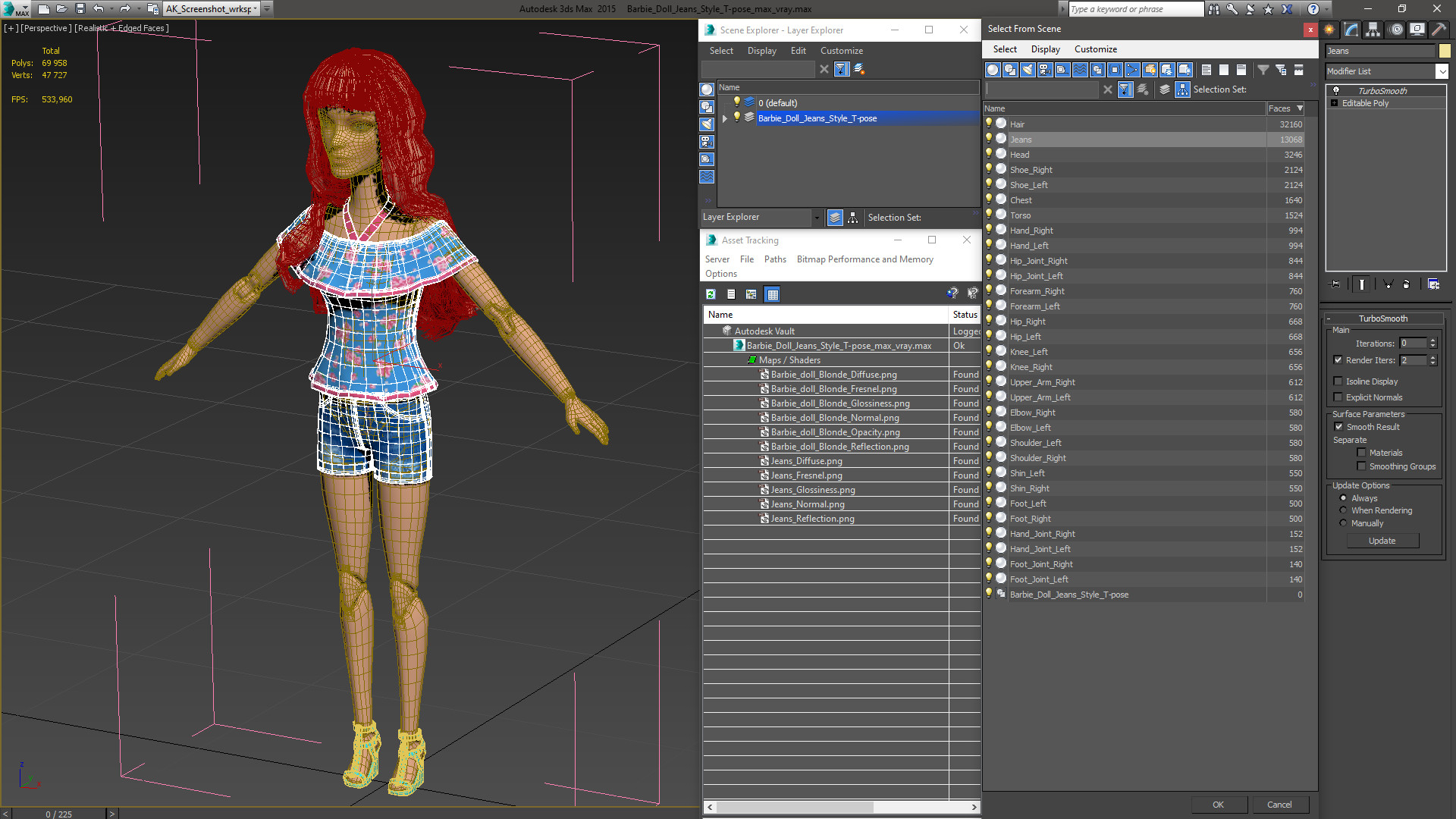 3D model Barbie Doll Jeans Style T-pose