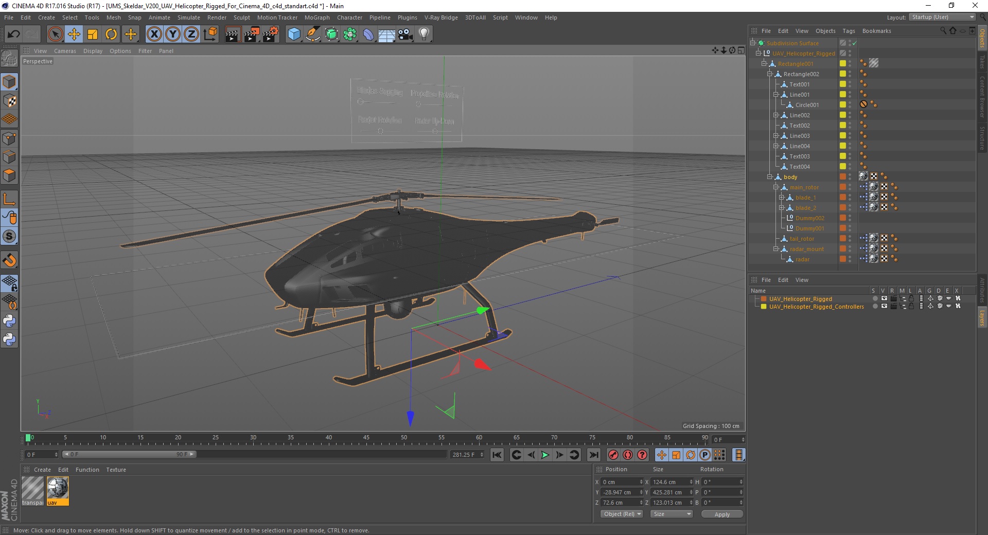 UMS Skeldar V200 UAV Helicopter Rigged for Cinema 4D 3D