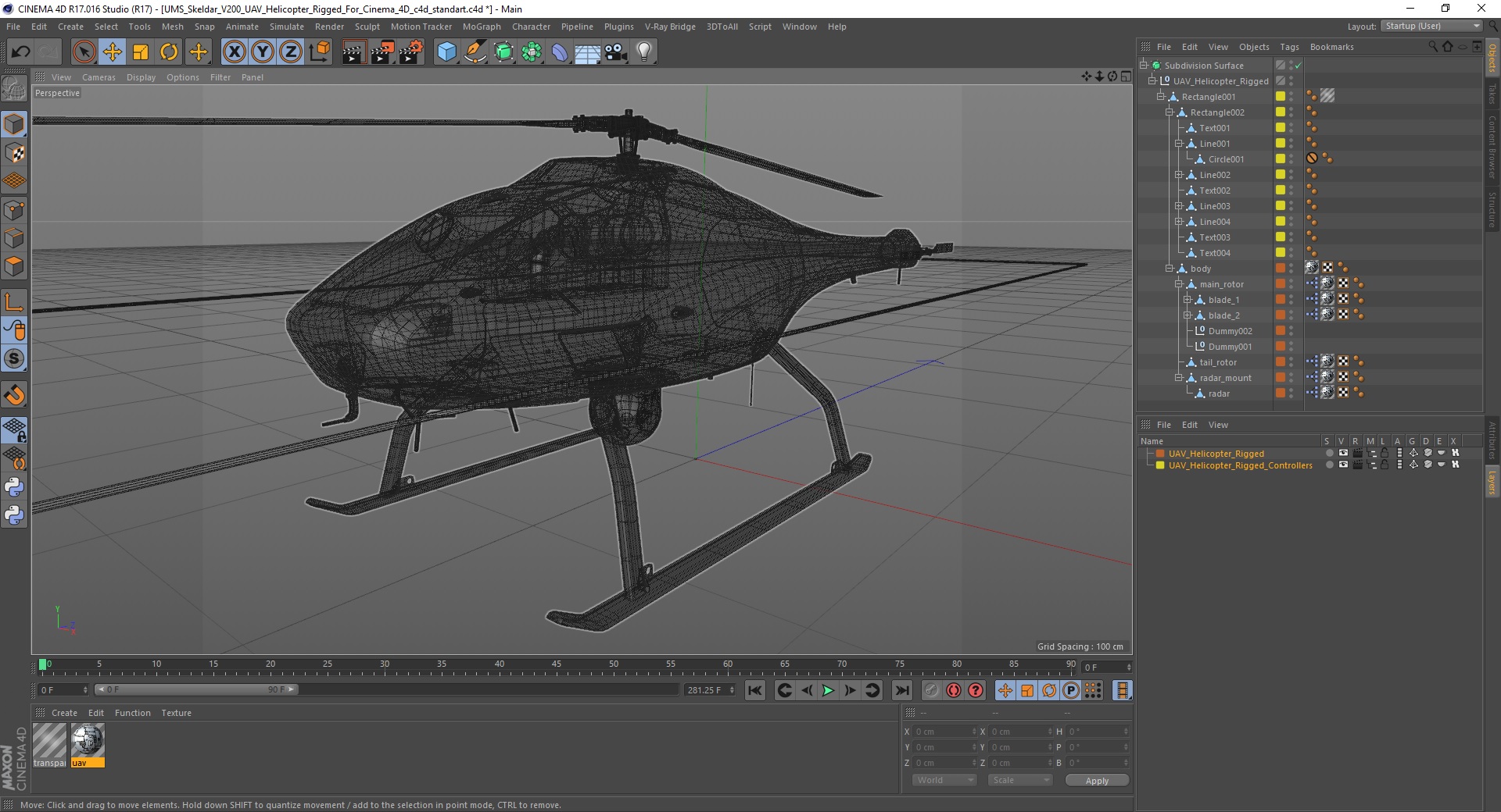 UMS Skeldar V200 UAV Helicopter Rigged for Cinema 4D 3D