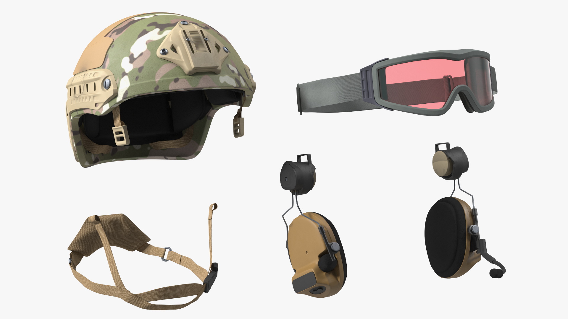 Tactical Gear Helmet Green Camo with Goggles 3D model