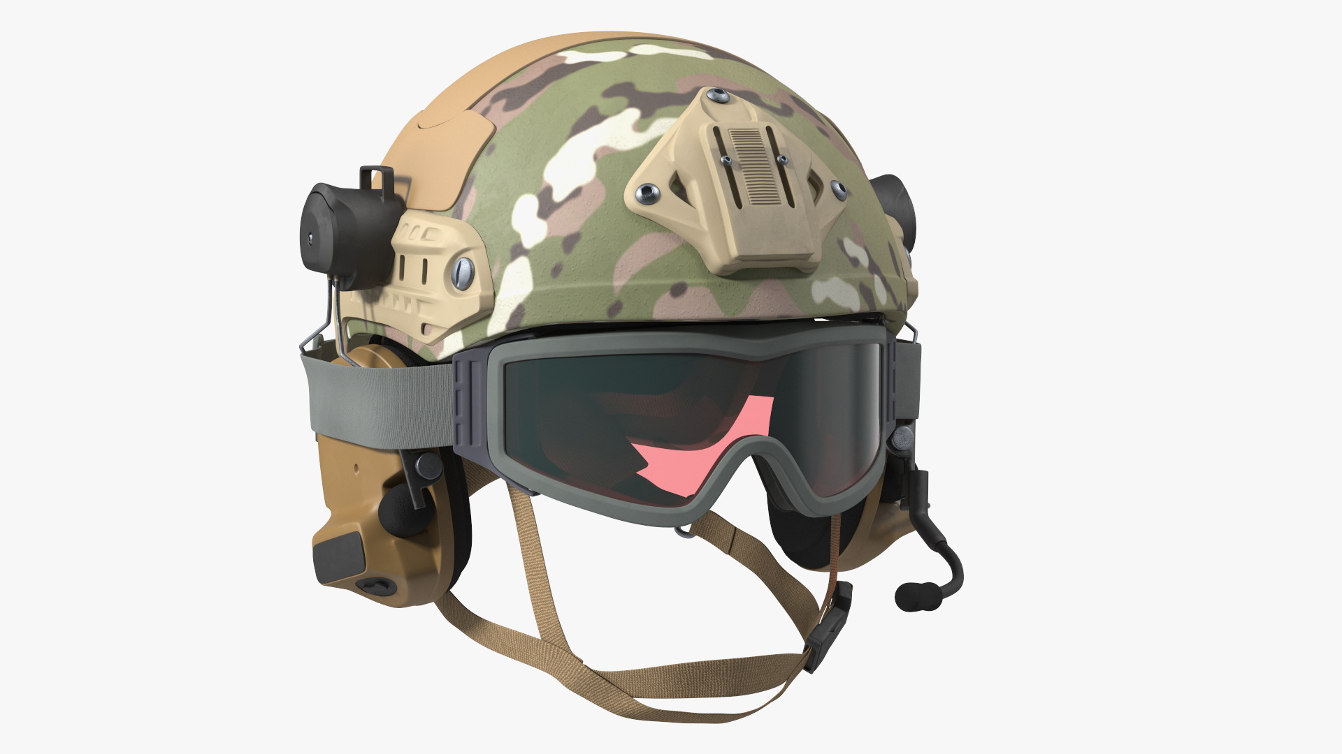 Tactical Gear Helmet Green Camo with Goggles 3D model